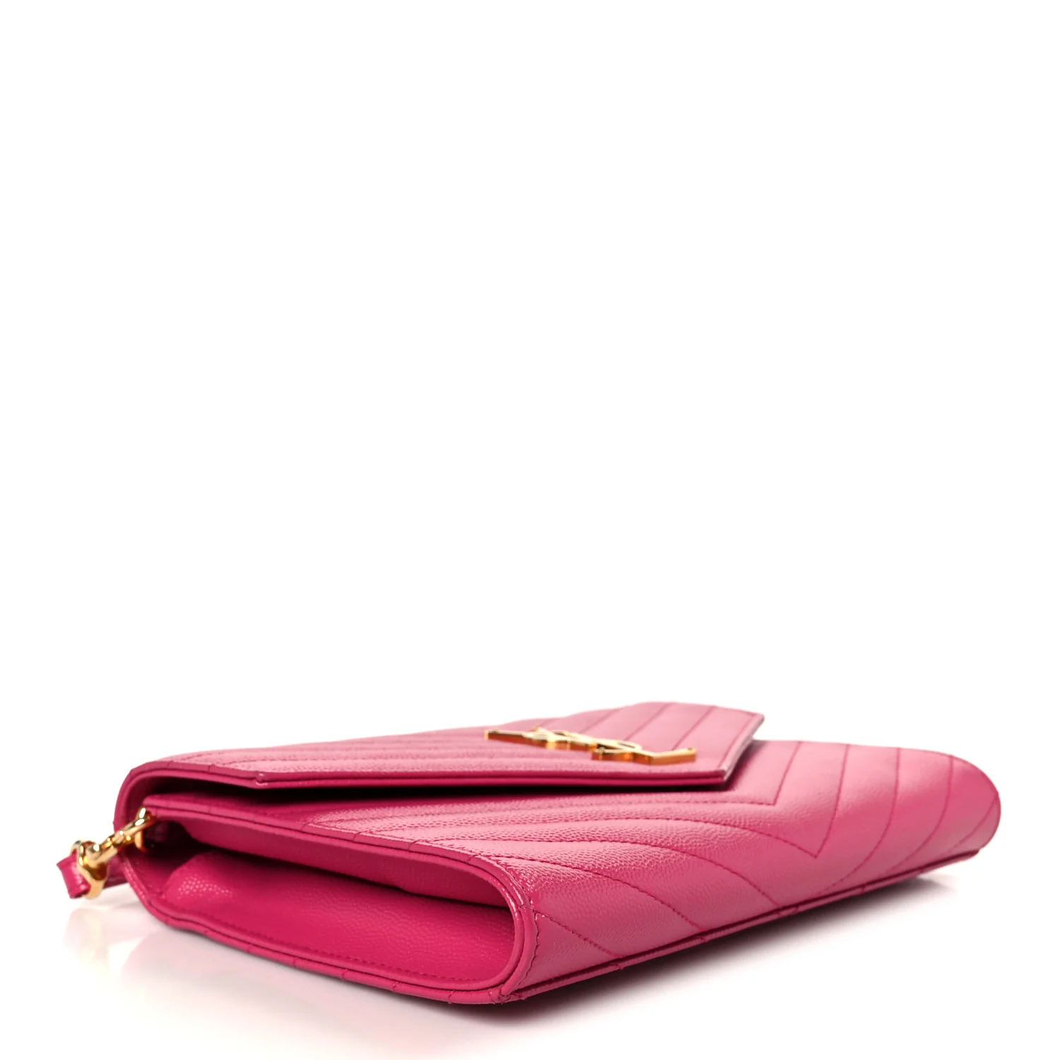 Grain De Poudre Matelasse Chevron Monogram Envelope Clutch Fuchsia - Image 4
