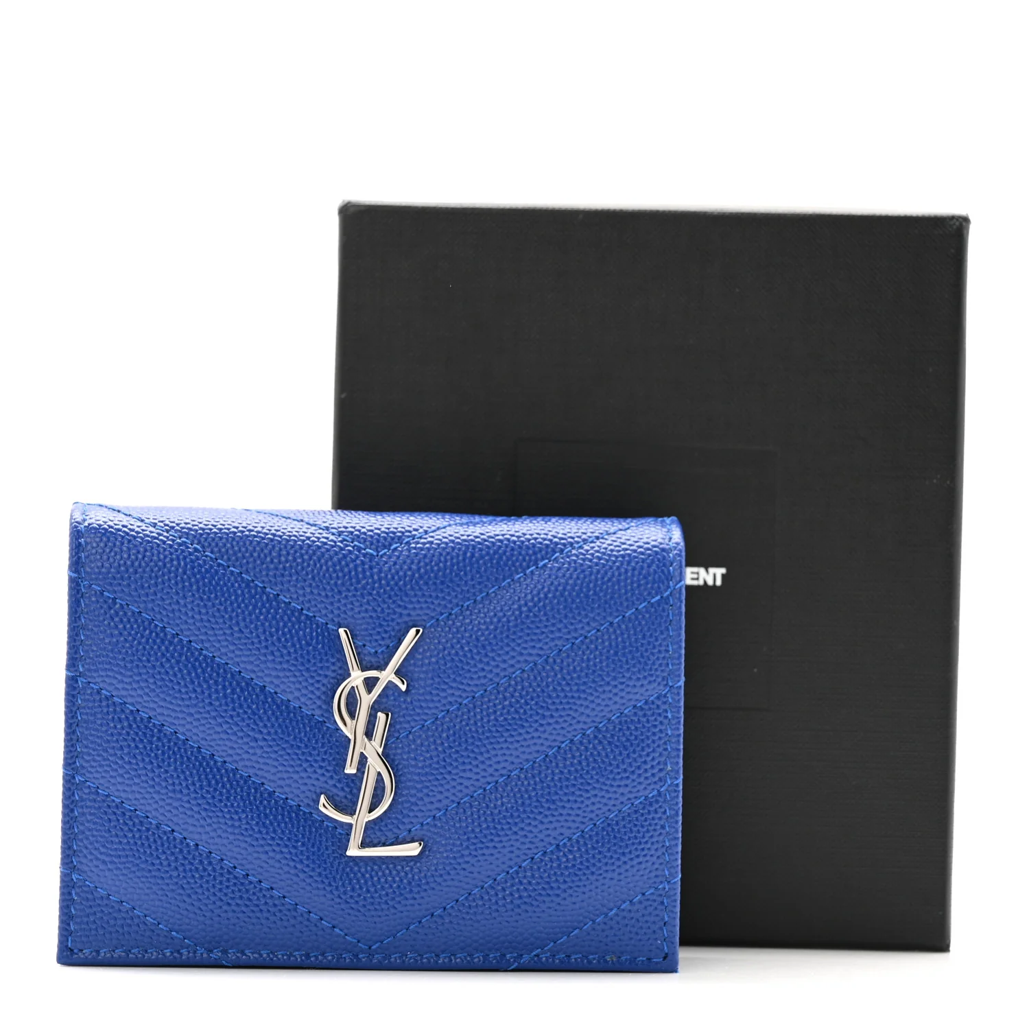 Grain De Poudre Matelasse Chevron Monogram Flap Card Case Blue Gitano - Image 11