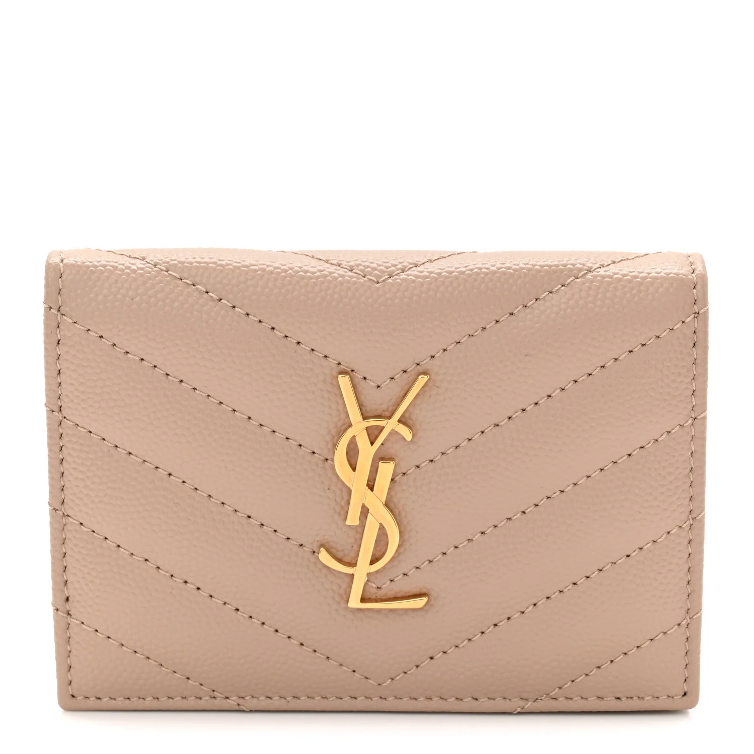 Grain De Poudre Matelasse Chevron Monogram Flap Card Case Dark Beige