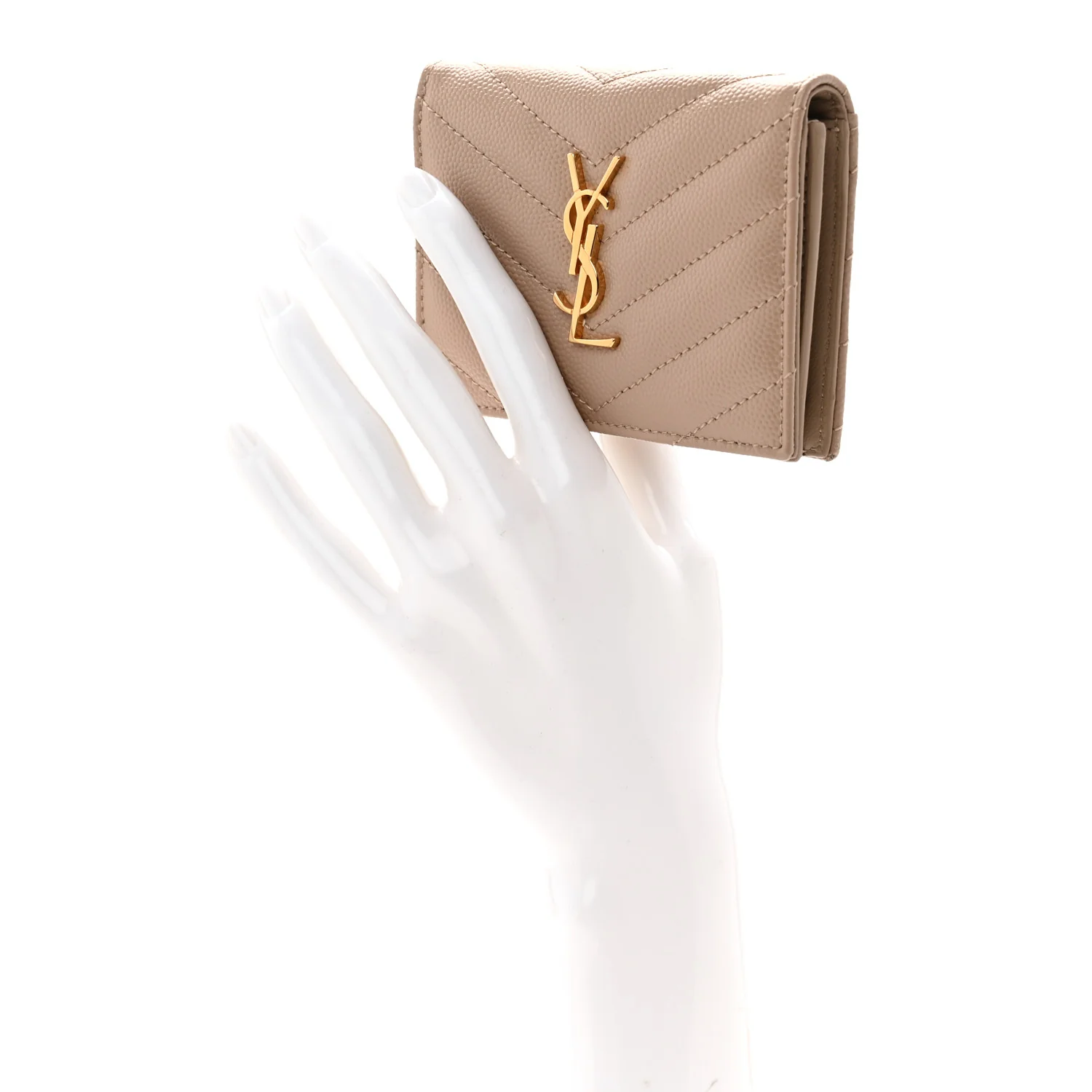 Grain De Poudre Matelasse Chevron Monogram Flap Card Case Dark Beige - Image 2