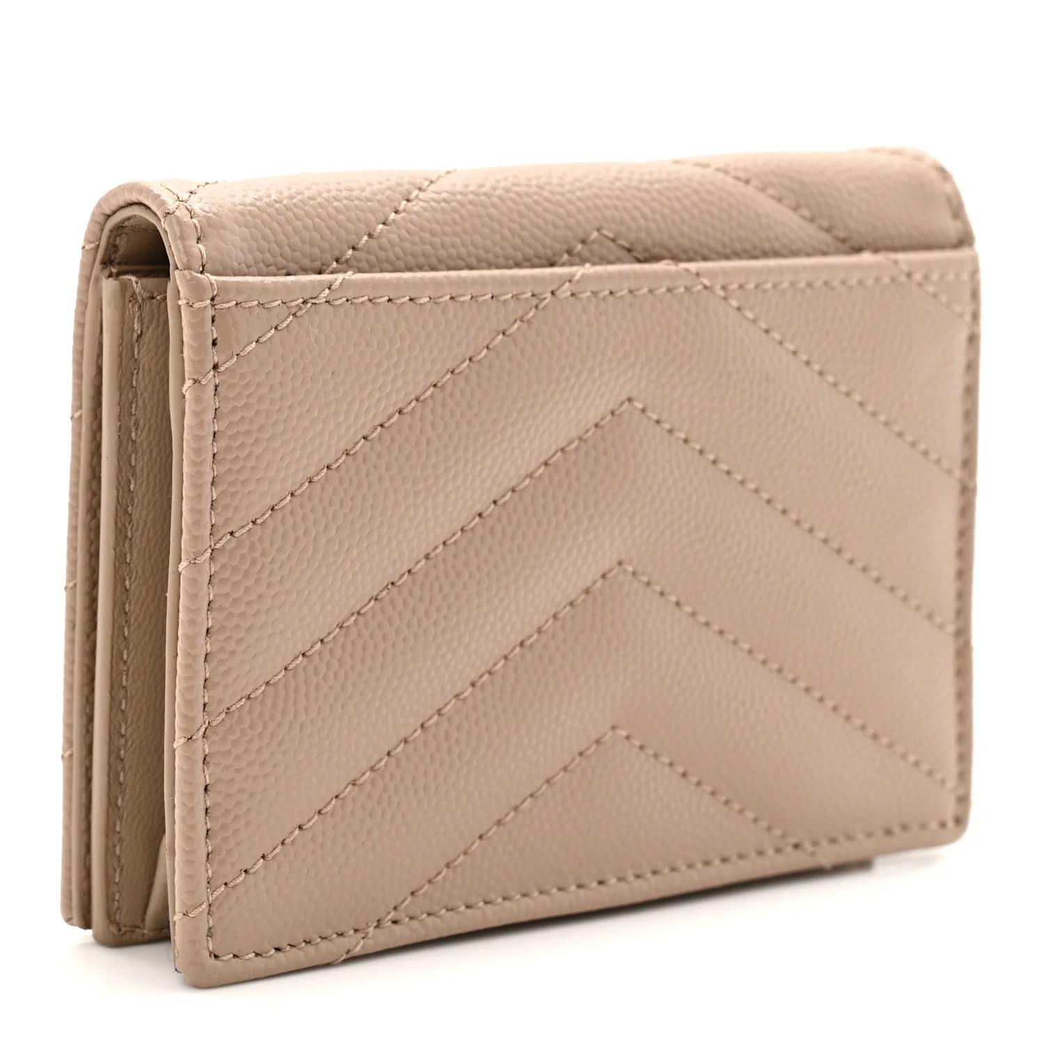 Grain De Poudre Matelasse Chevron Monogram Flap Card Case Dark Beige - Image 3