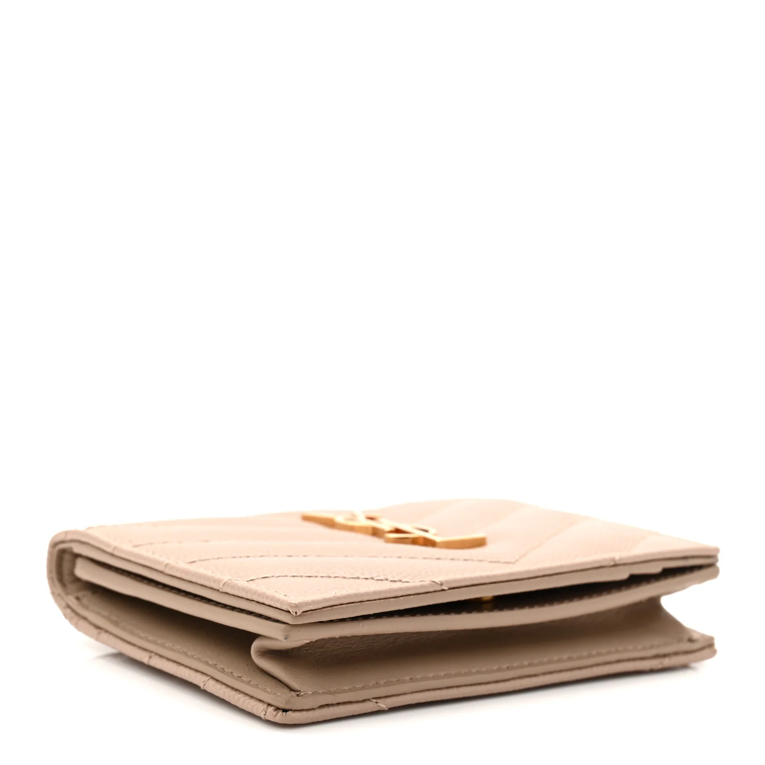 Grain De Poudre Matelasse Chevron Monogram Flap Card Case Dark Beige - Image 4
