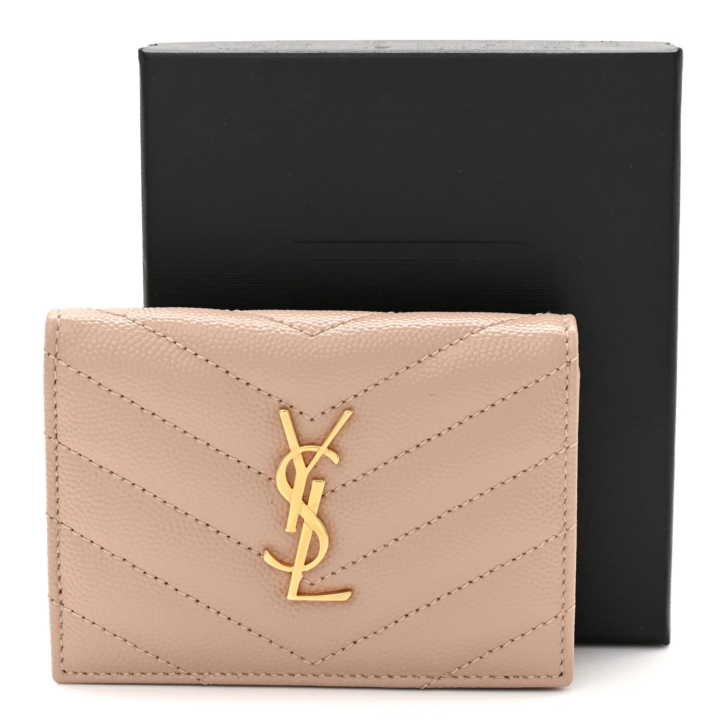 Grain De Poudre Matelasse Chevron Monogram Flap Card Case Dark Beige - Image 9