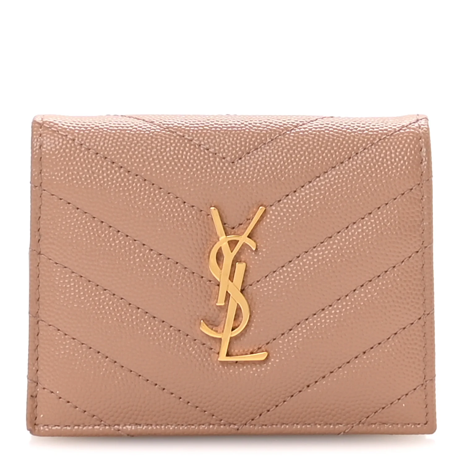 Grain De Poudre Matelasse Chevron Monogram Flap Card Case Vintage Peach