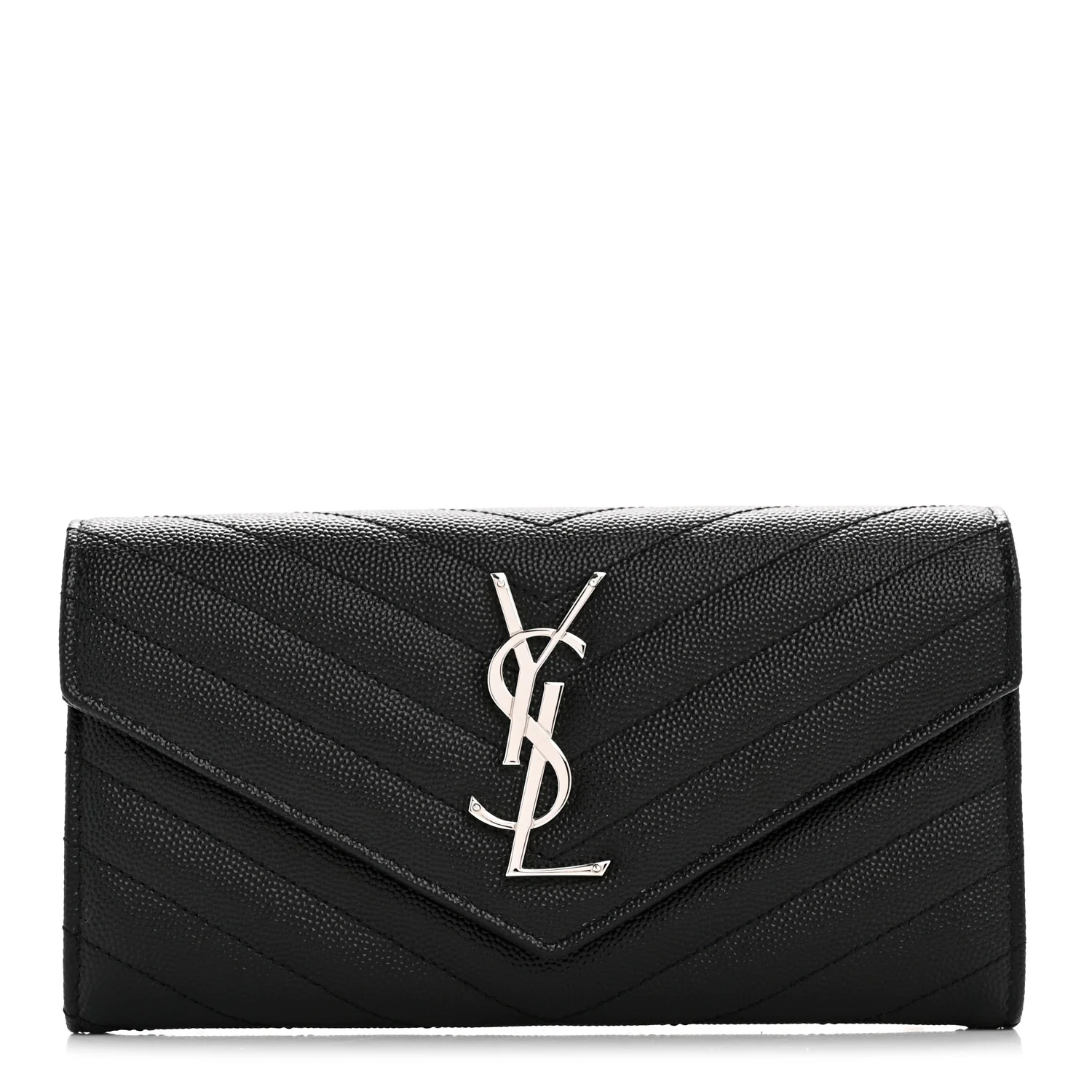 Grain De Poudre Matelasse Chevron Monogram Flap Wallet Black