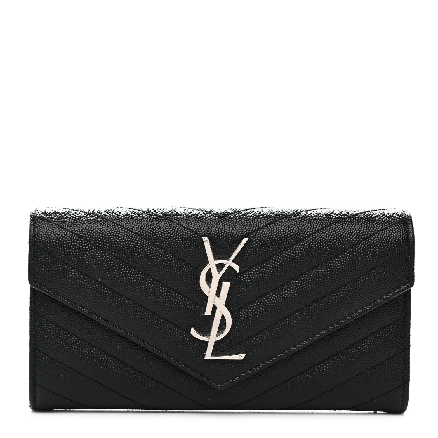 Grain De Poudre Matelasse Chevron Monogram Flap Wallet Black
