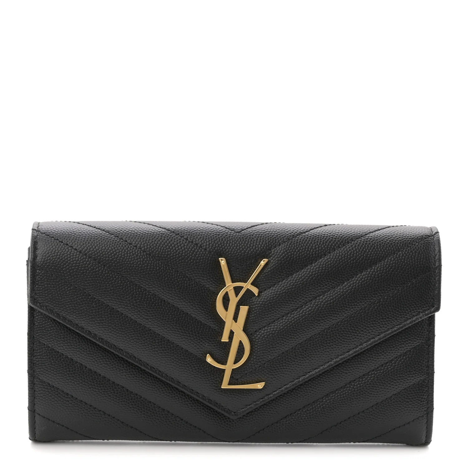 Grain De Poudre Matelasse Chevron Monogram Flap Wallet Black