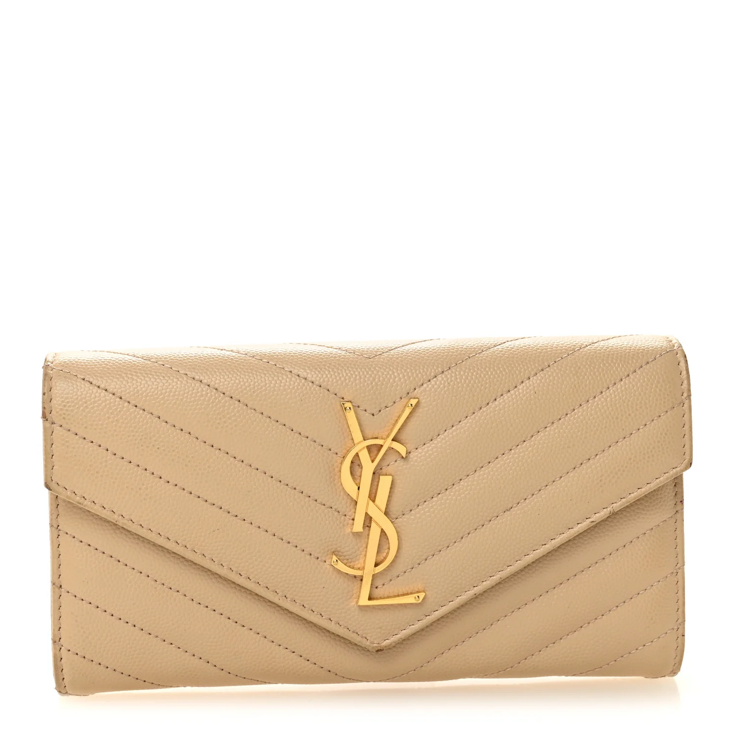 Grain De Poudre Matelasse Chevron Monogram Flap Wallet Dark Beige