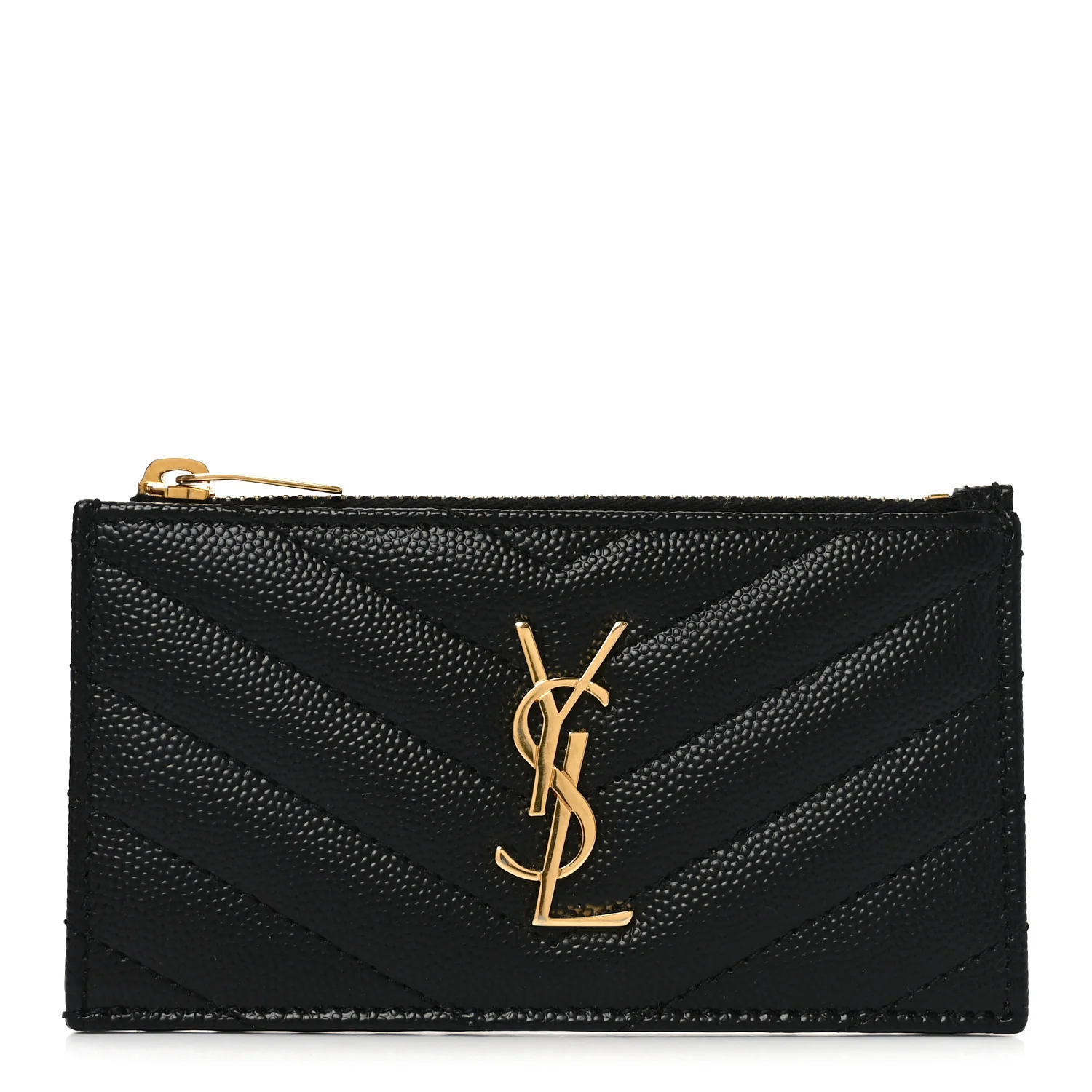 Grain De Poudre Matelasse Chevron Monogram Fragments Zippered Card Case Black