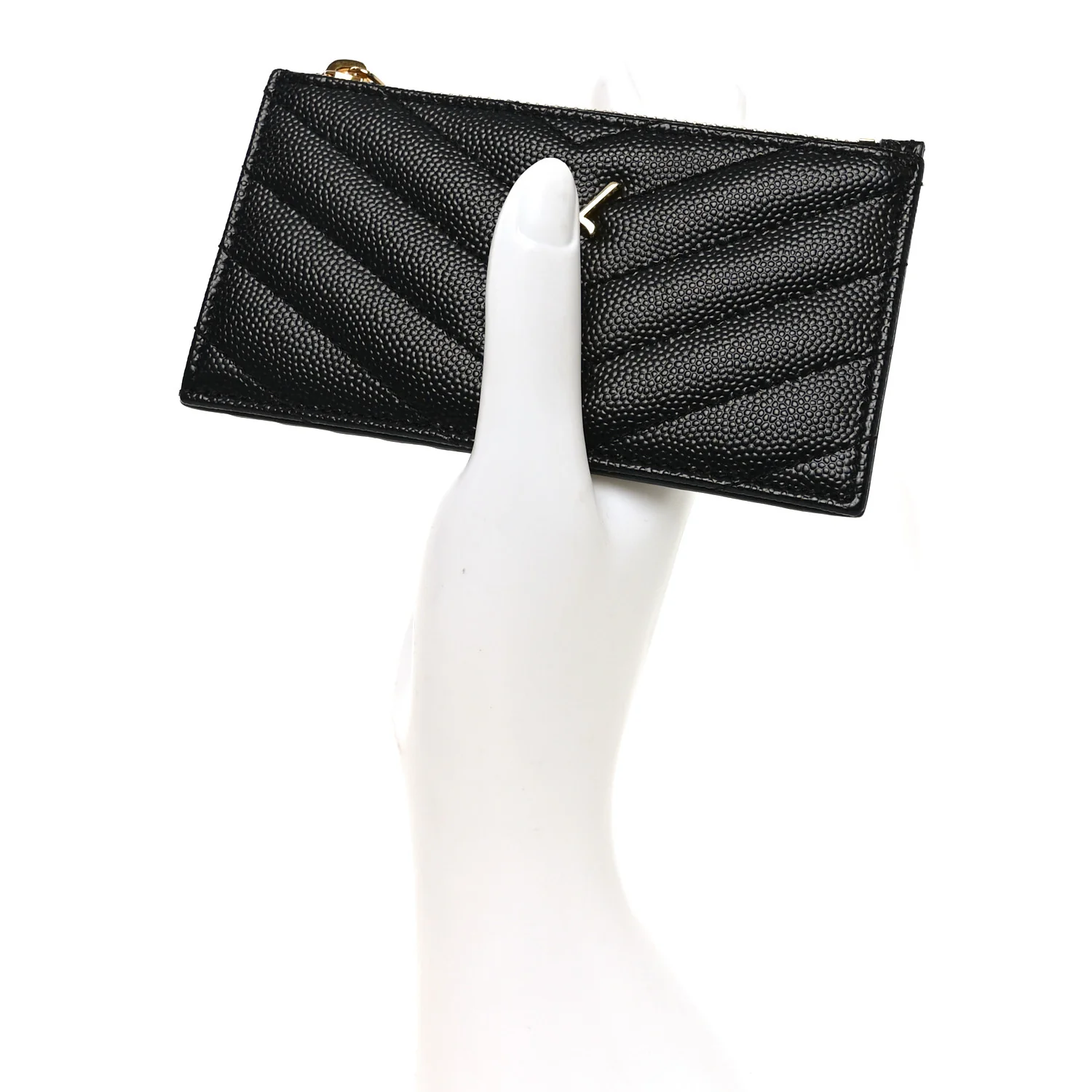 Grain De Poudre Matelasse Chevron Monogram Fragments Zippered Card Case Black - Image 2