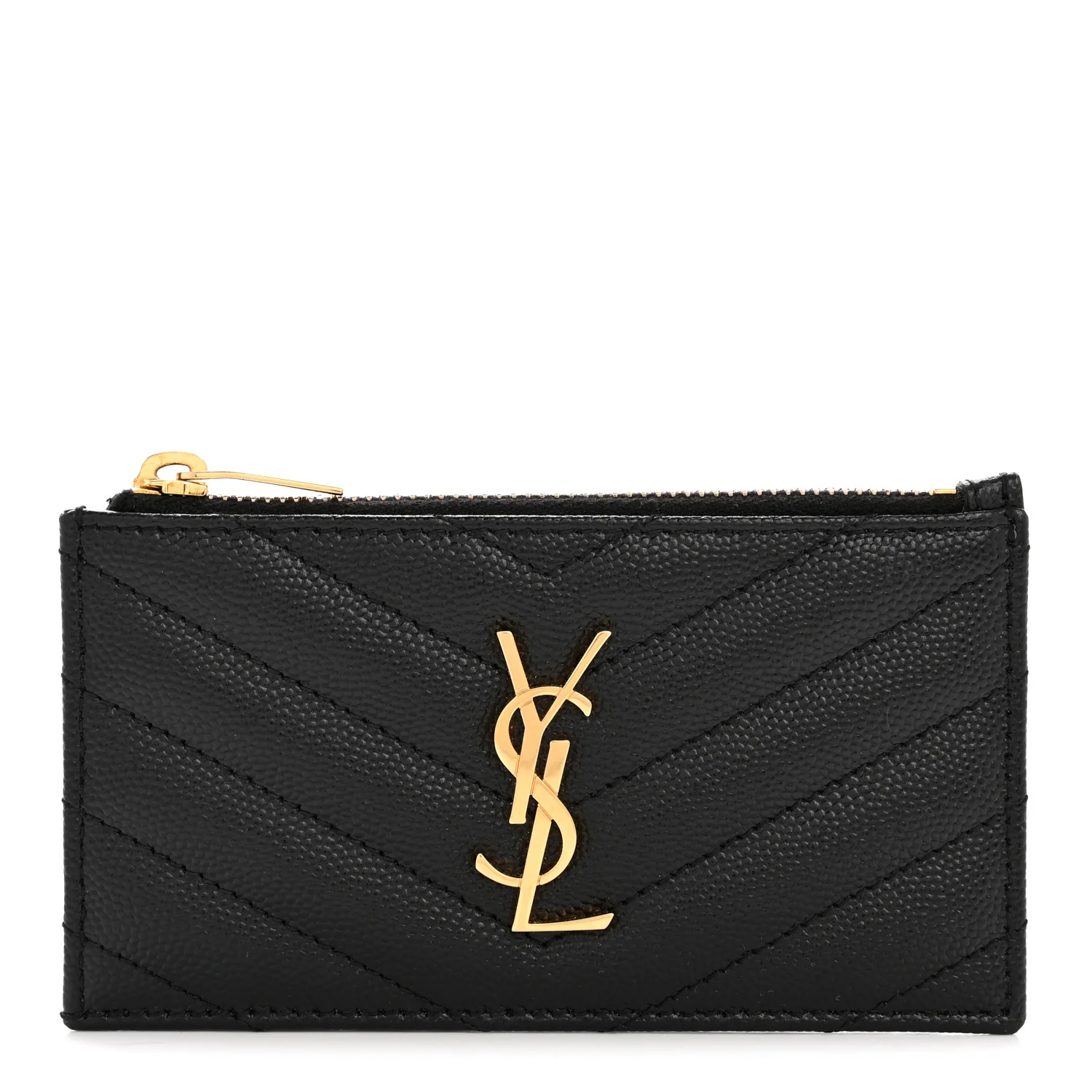Grain De Poudre Matelasse Chevron Monogram Fragments Zippered Card Case Black
