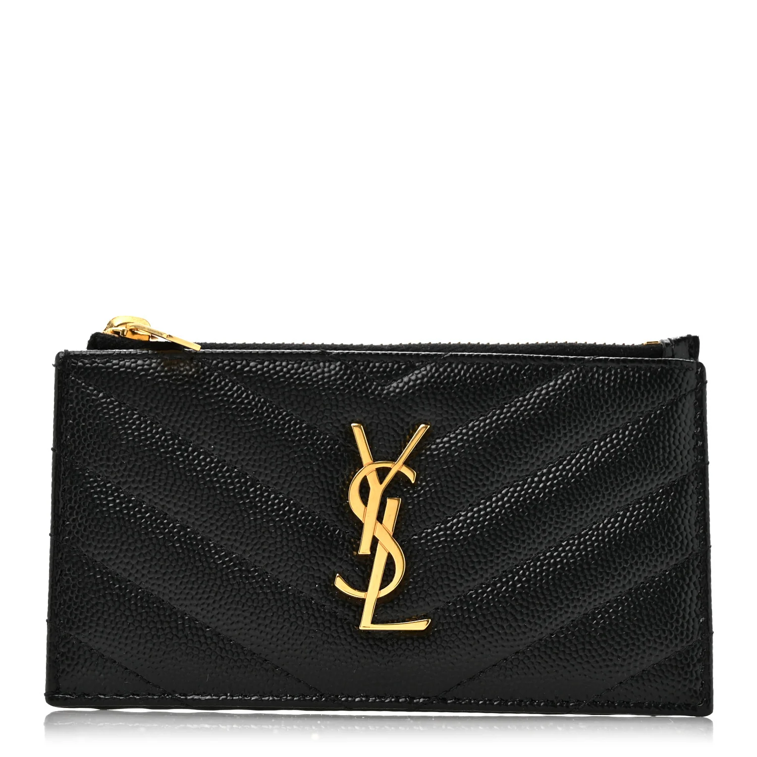 Grain De Poudre Matelasse Chevron Monogram Fragments Zippered Card Case Black