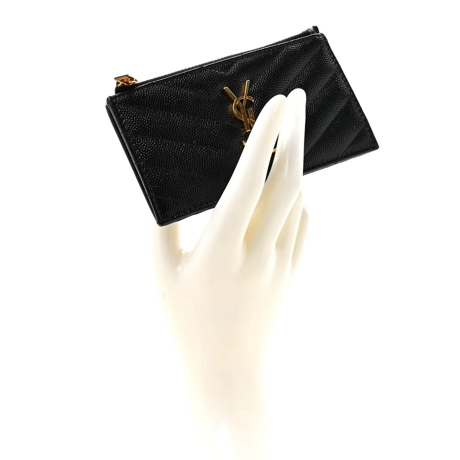 Grain De Poudre Matelasse Chevron Monogram Fragments Zippered Card Case Black - Image 2