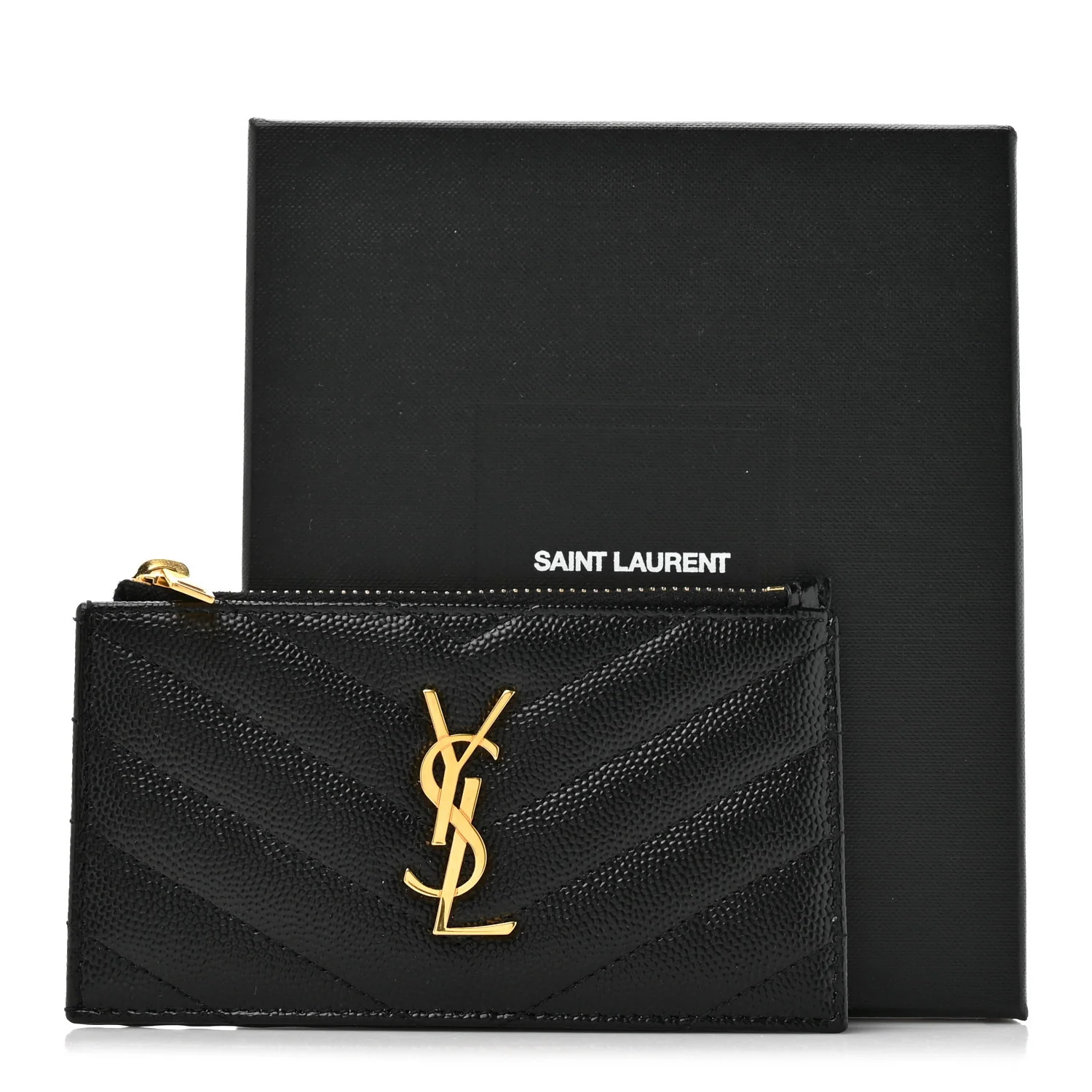 Grain De Poudre Matelasse Chevron Monogram Fragments Zippered Card Case Black - Image 8