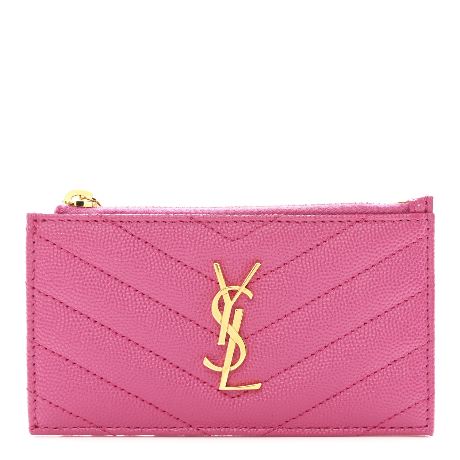Grain De Poudre Matelasse Chevron Monogram Fragments Zippered Card Case Fresh Fuxia