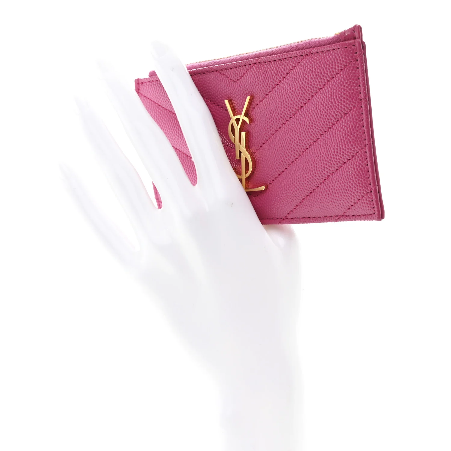 Grain De Poudre Matelasse Chevron Monogram Fragments Zippered Card Case Fresh Fuxia - Image 2