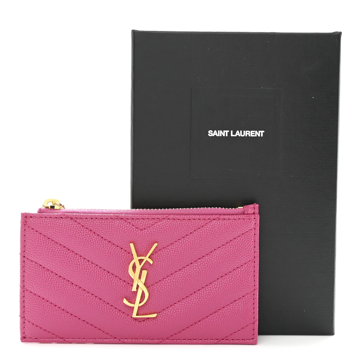 Grain De Poudre Matelasse Chevron Monogram Fragments Zippered Card Case Fresh Fuxia - Image 8
