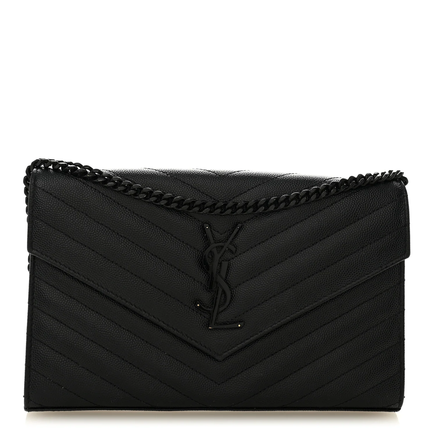 Grain De Poudre Matelasse Chevron Monogram Monochrome Chain Wallet Black