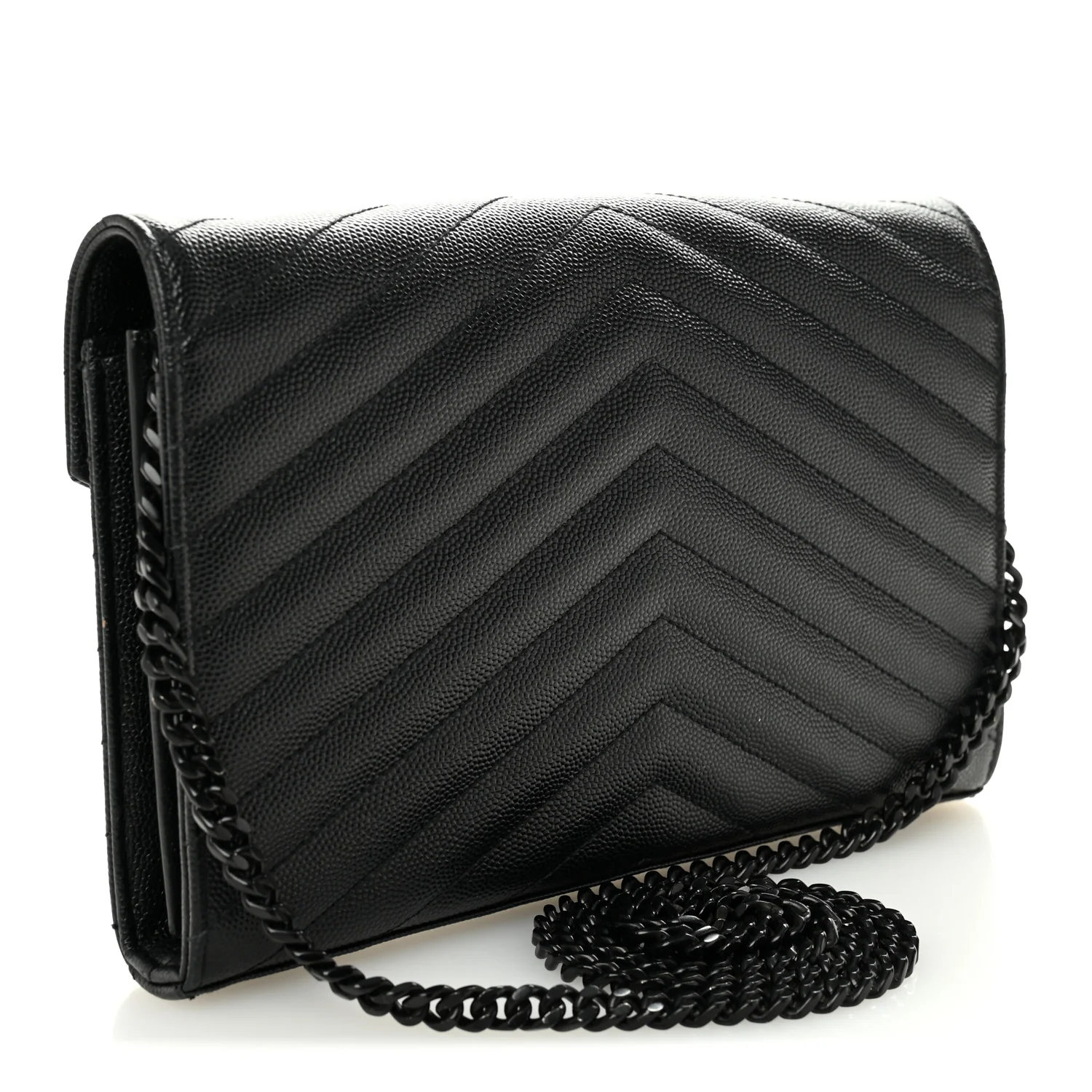 Grain De Poudre Matelasse Chevron Monogram Monochrome Chain Wallet Black - Image 3