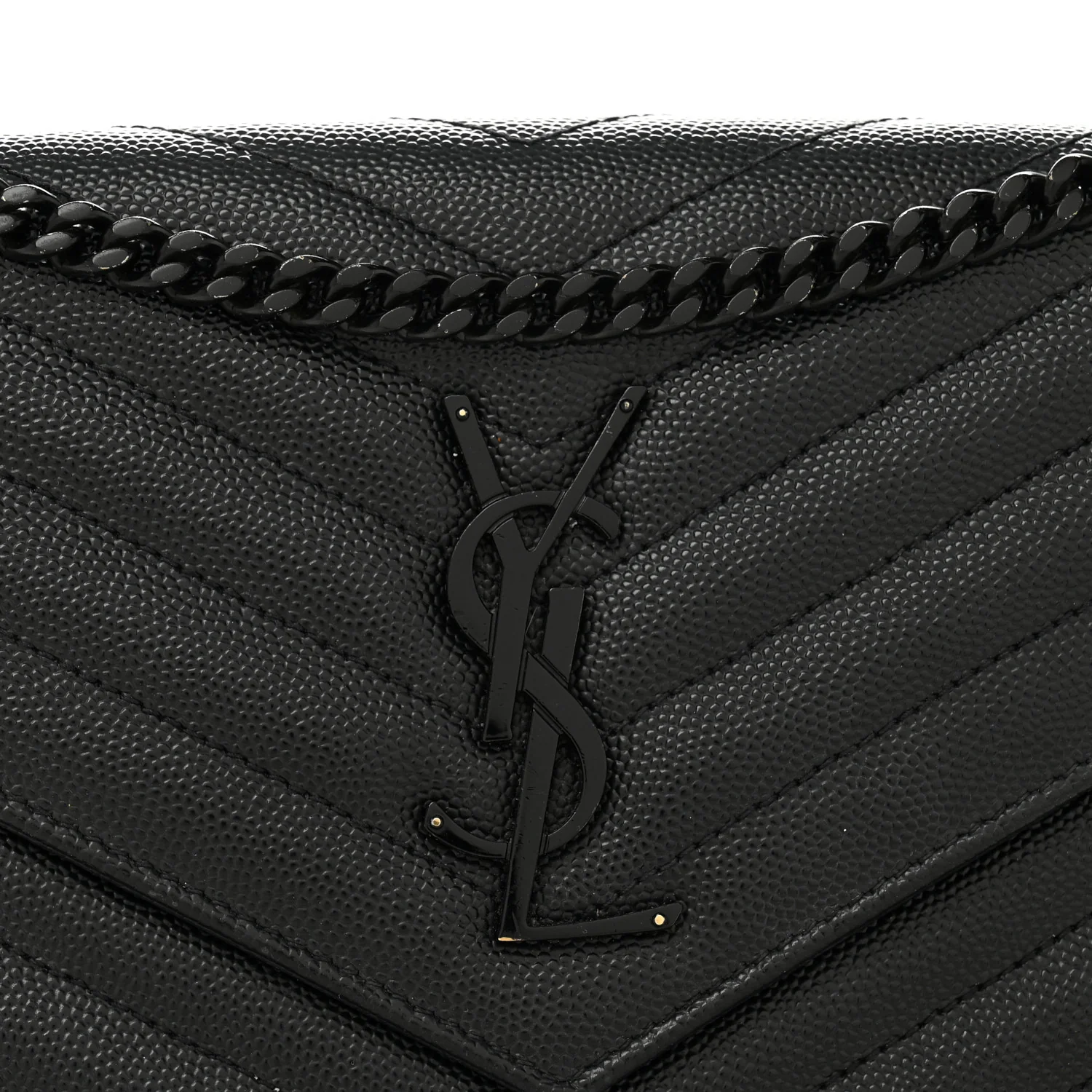 Grain De Poudre Matelasse Chevron Monogram Monochrome Chain Wallet Black - Image 7