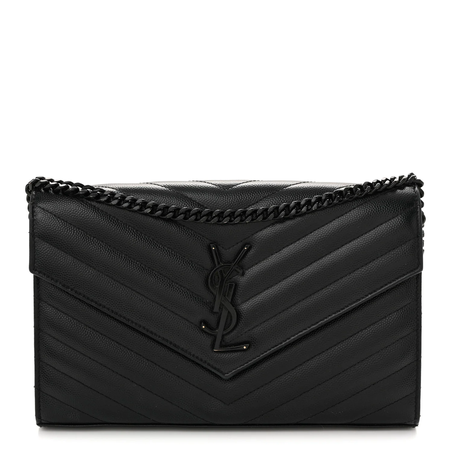 Grain De Poudre Matelasse Chevron Monogram Monochrome Chain Wallet Black