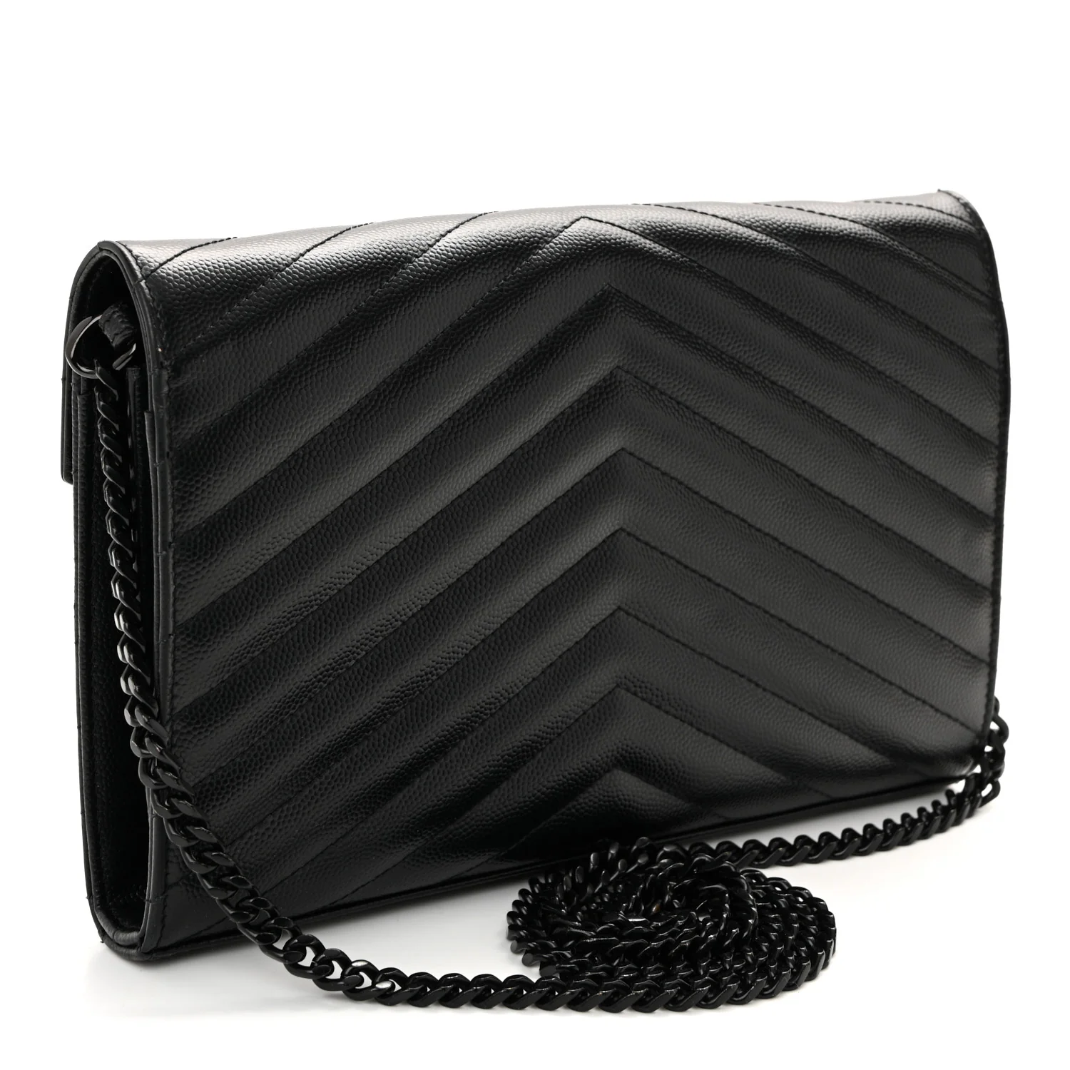 Grain De Poudre Matelasse Chevron Monogram Monochrome Chain Wallet Black - Image 3