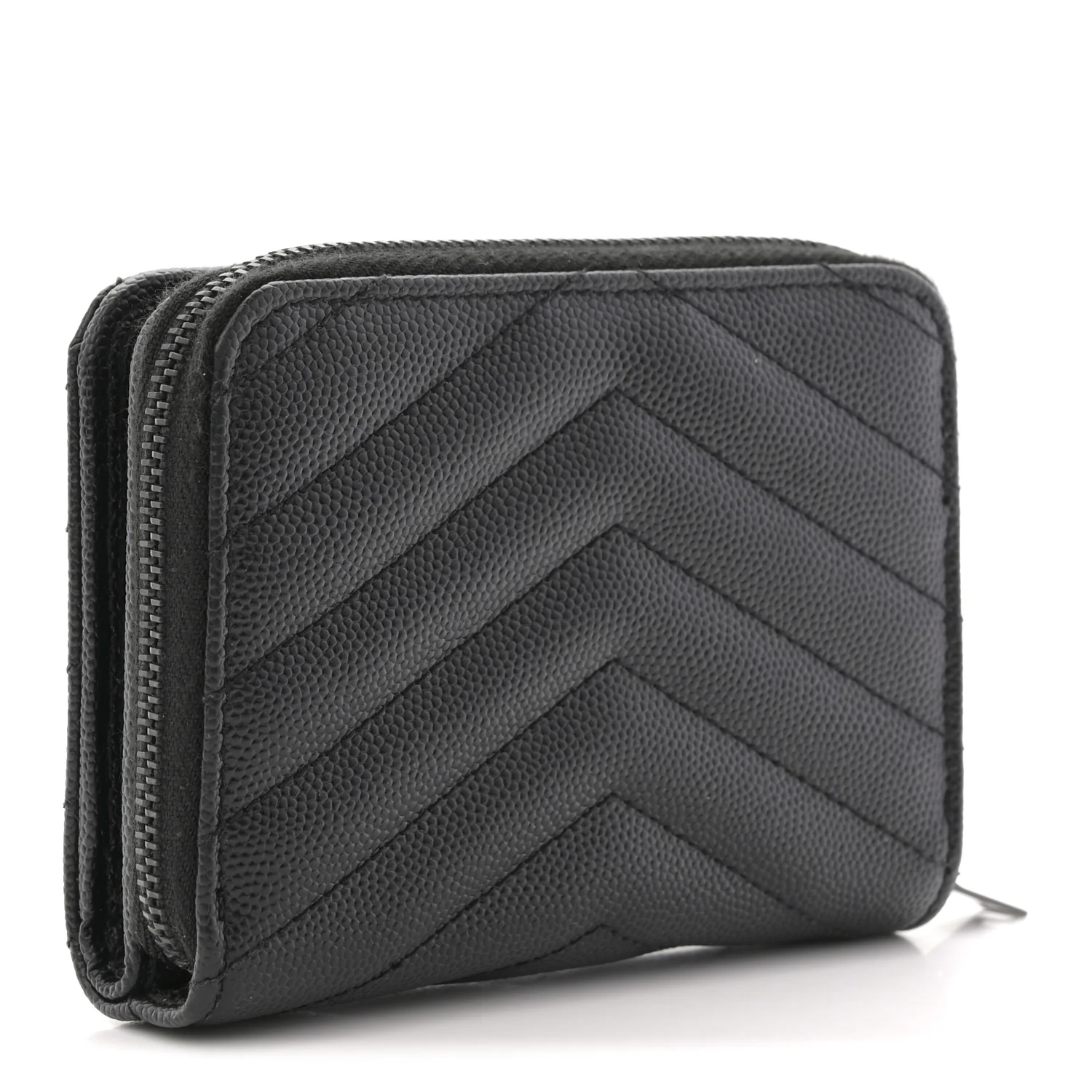 Grain De Poudre Matelasse Chevron Monogram Monochrome Compact Zip Around Wallet Black - Image 3