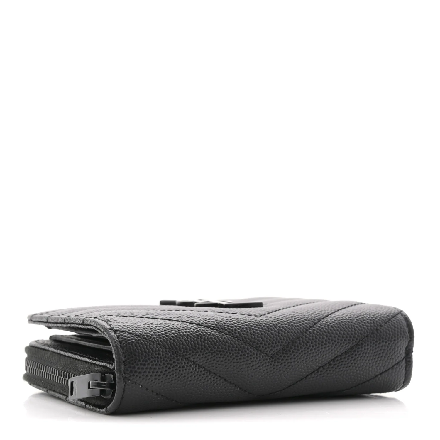 Grain De Poudre Matelasse Chevron Monogram Monochrome Compact Zip Around Wallet Black - Image 4