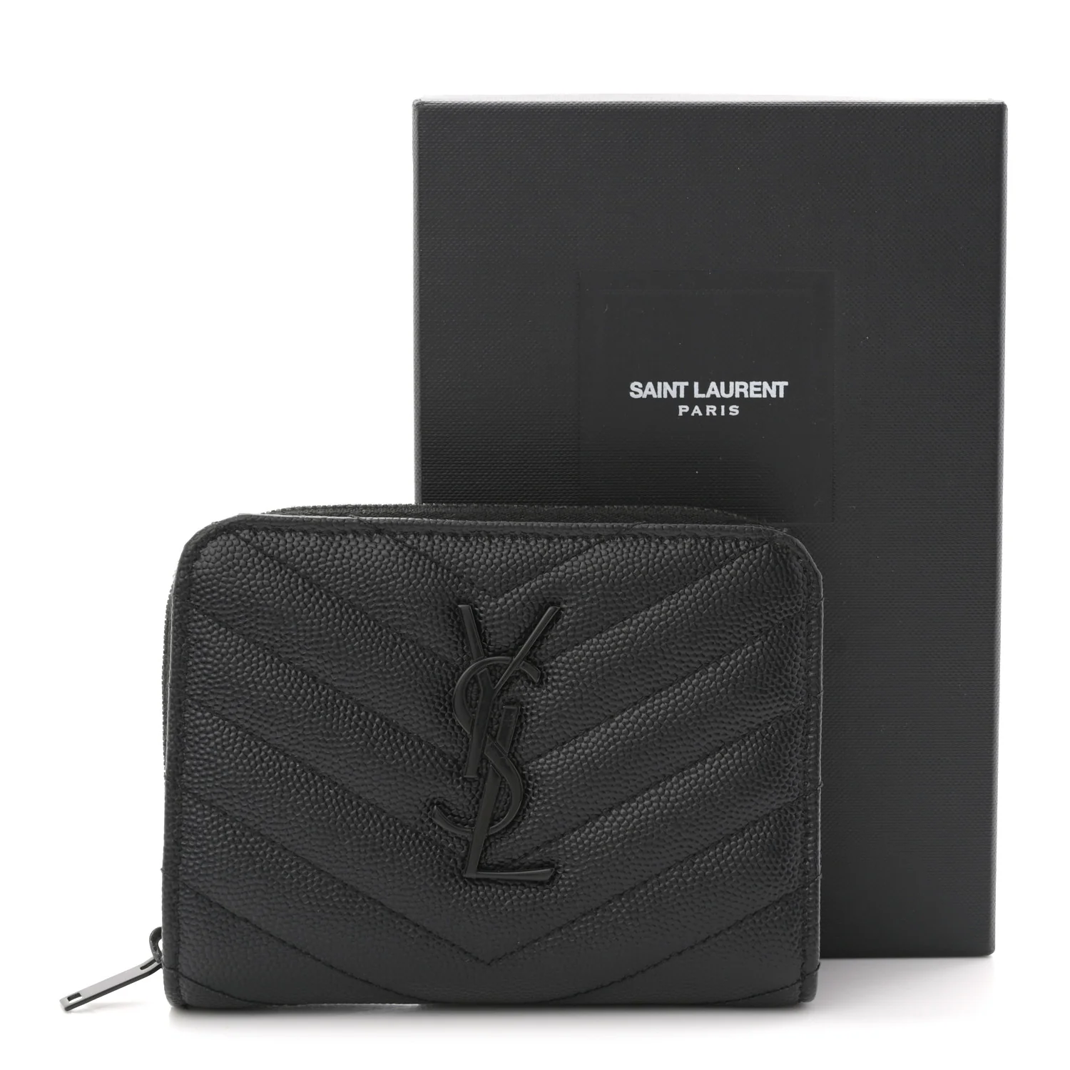 Grain De Poudre Matelasse Chevron Monogram Monochrome Compact Zip Around Wallet Black - Image 9