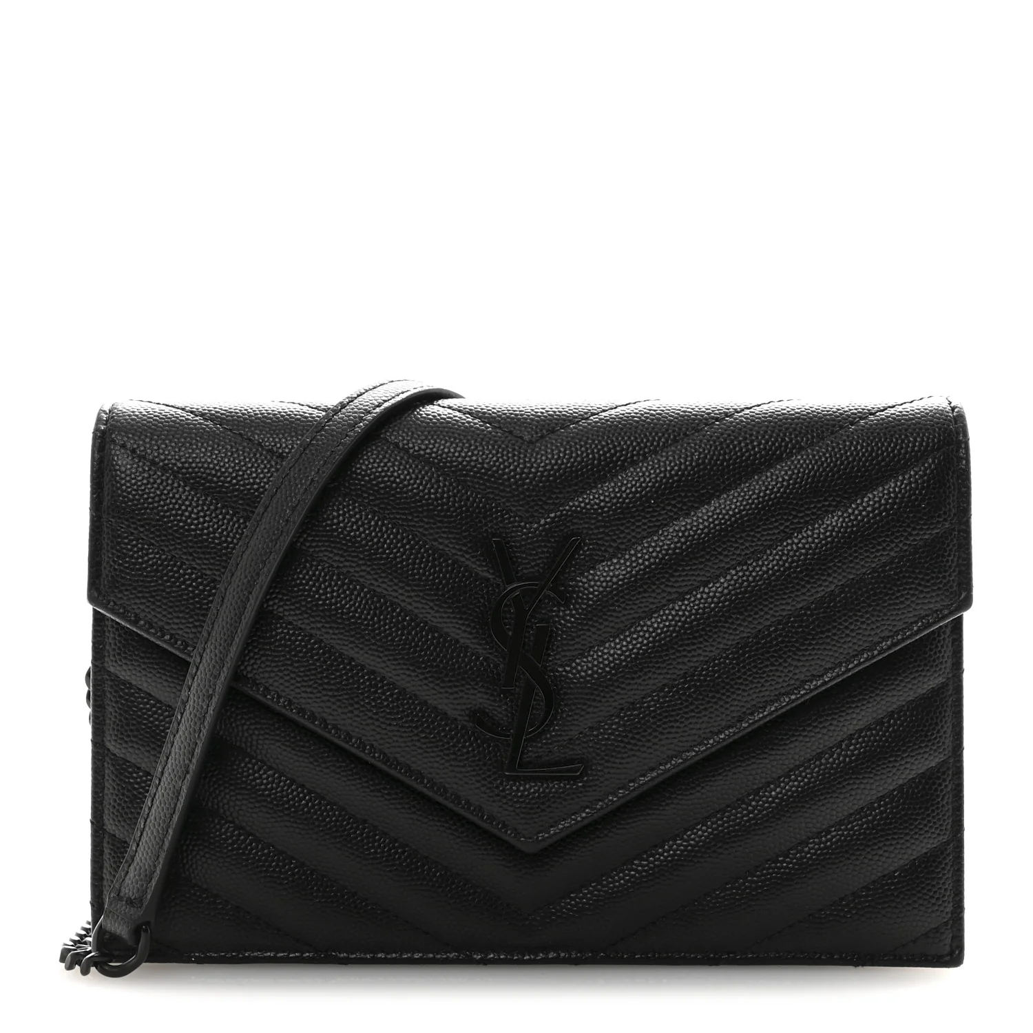 Grain De Poudre Matelasse Chevron Monogram Monochrome Envelope Chain Wallet Black