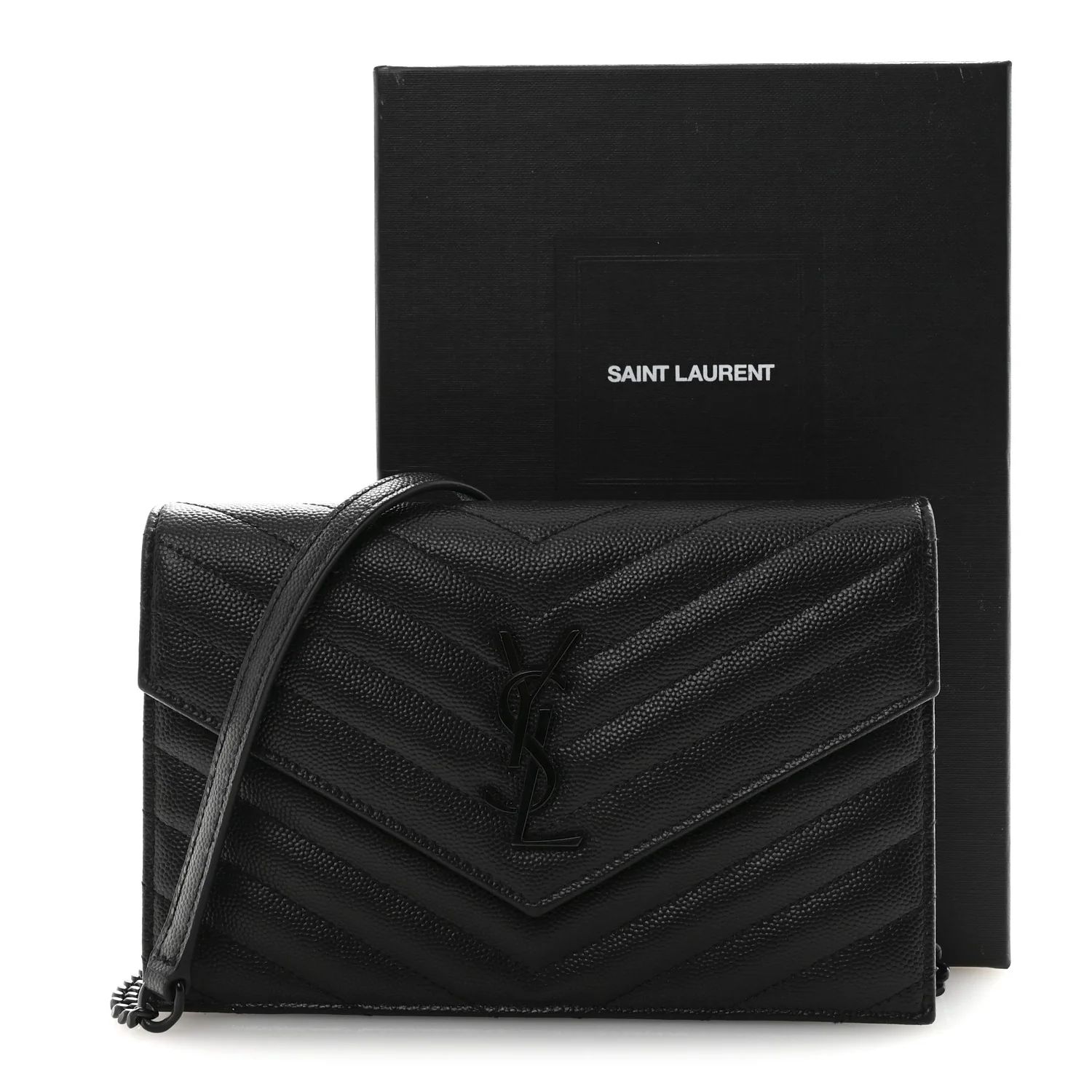 Grain De Poudre Matelasse Chevron Monogram Monochrome Envelope Chain Wallet Black - Image 16