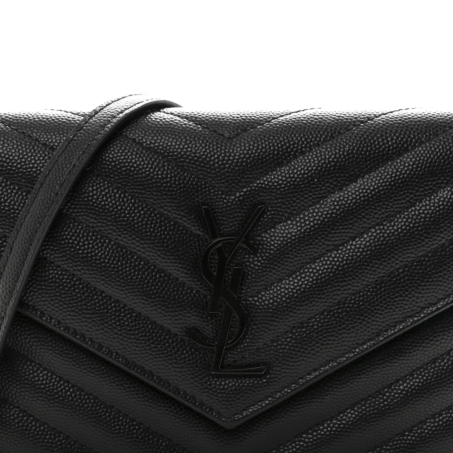 Grain De Poudre Matelasse Chevron Monogram Monochrome Envelope Chain Wallet Black - Image 8