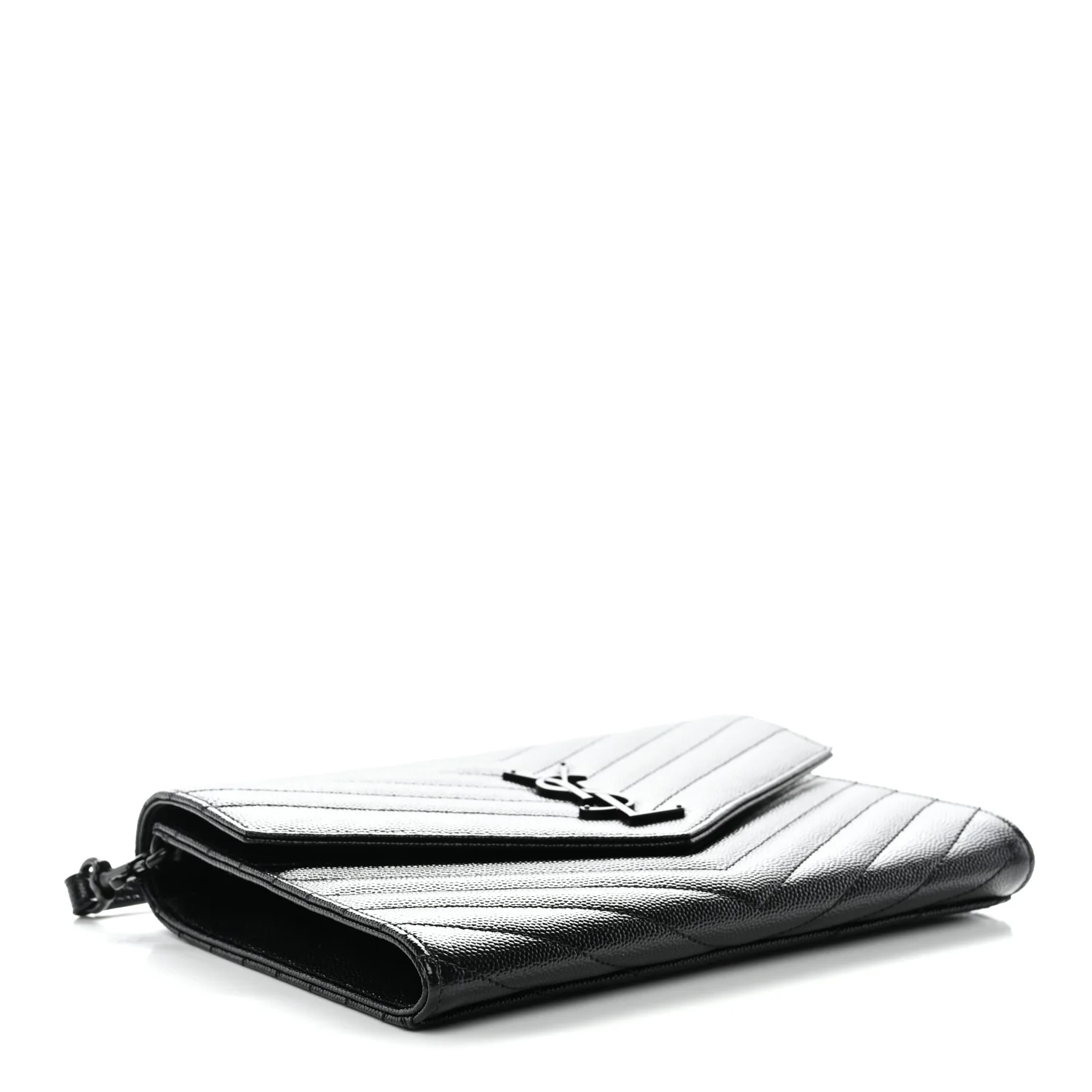 Grain De Poudre Matelasse Chevron Monogram Monochrome Envelope Clutch Black - Image 12