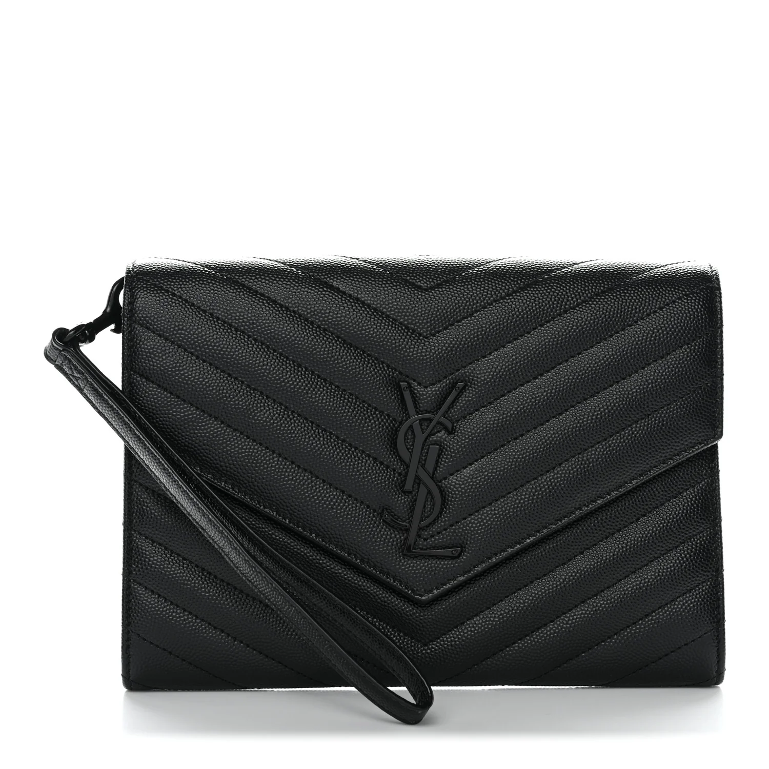 Grain De Poudre Matelasse Chevron Monogram Monochrome Envelope Clutch Black - Image 3