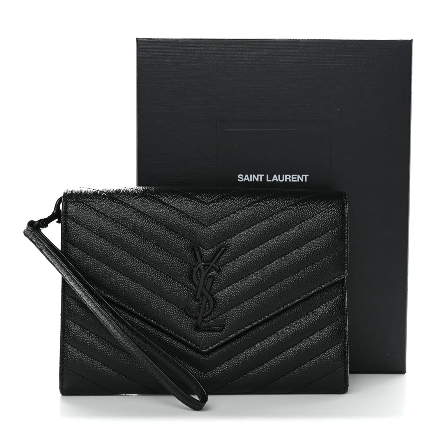Grain De Poudre Matelasse Chevron Monogram Monochrome Envelope Clutch Black - Image 32