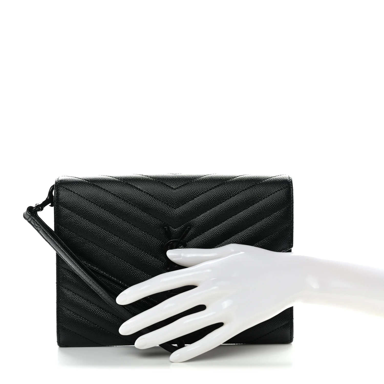 Grain De Poudre Matelasse Chevron Monogram Monochrome Envelope Clutch Black - Image 4
