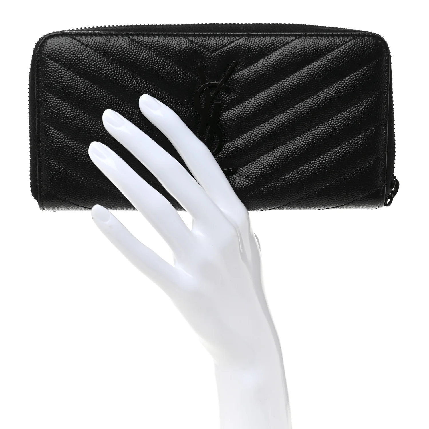 Grain De Poudre Matelasse Chevron Monogram Monochrome Zip Around Wallet Black - Image 2