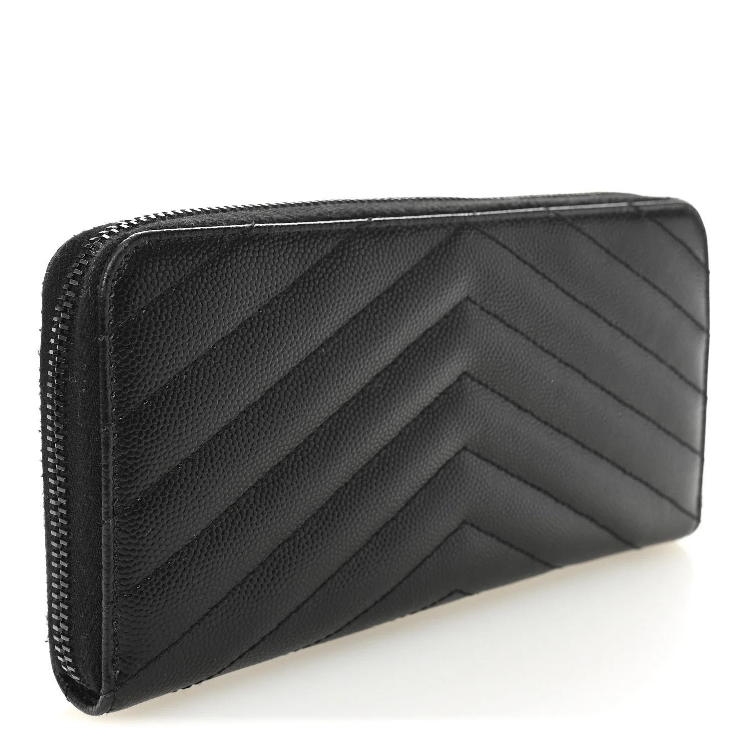 Grain De Poudre Matelasse Chevron Monogram Monochrome Zip Around Wallet Black - Image 3