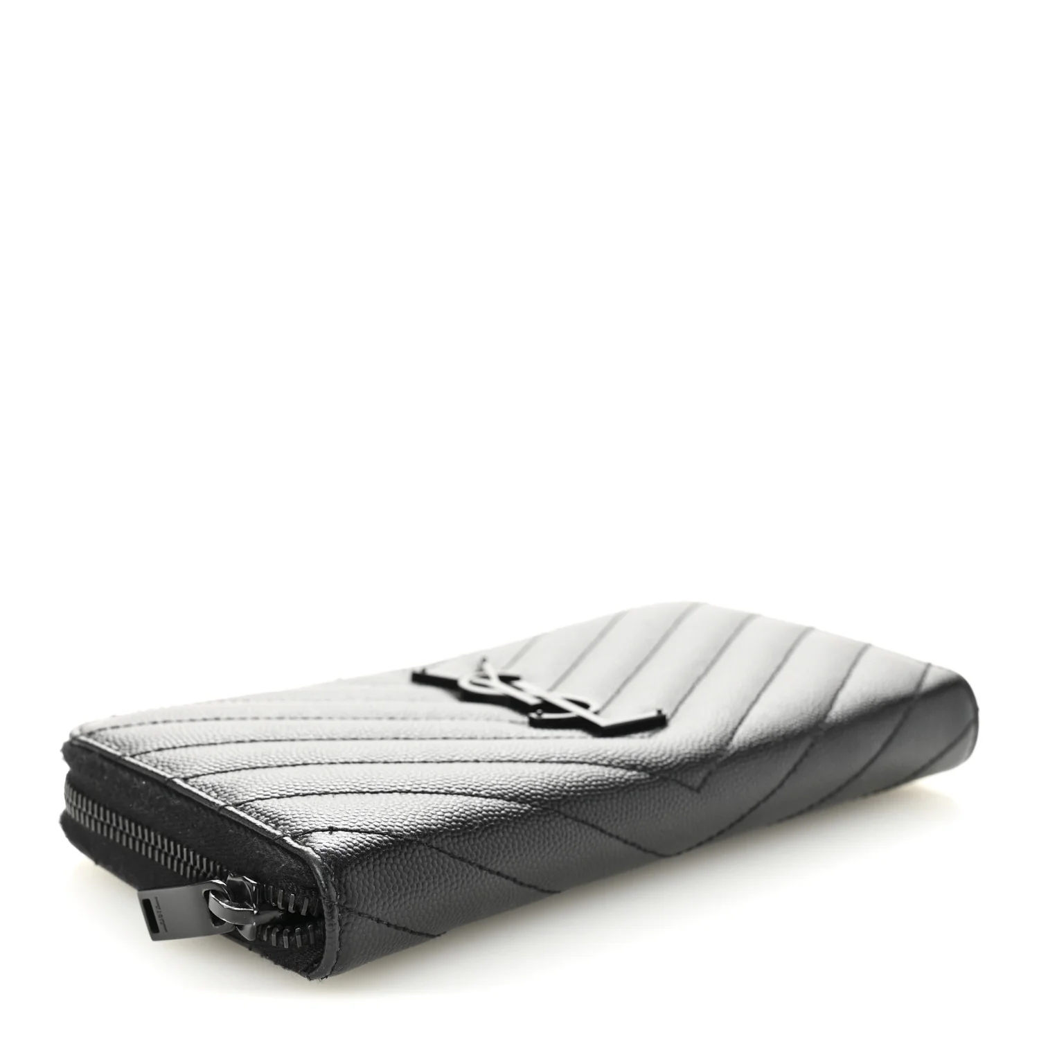 Grain De Poudre Matelasse Chevron Monogram Monochrome Zip Around Wallet Black - Image 4