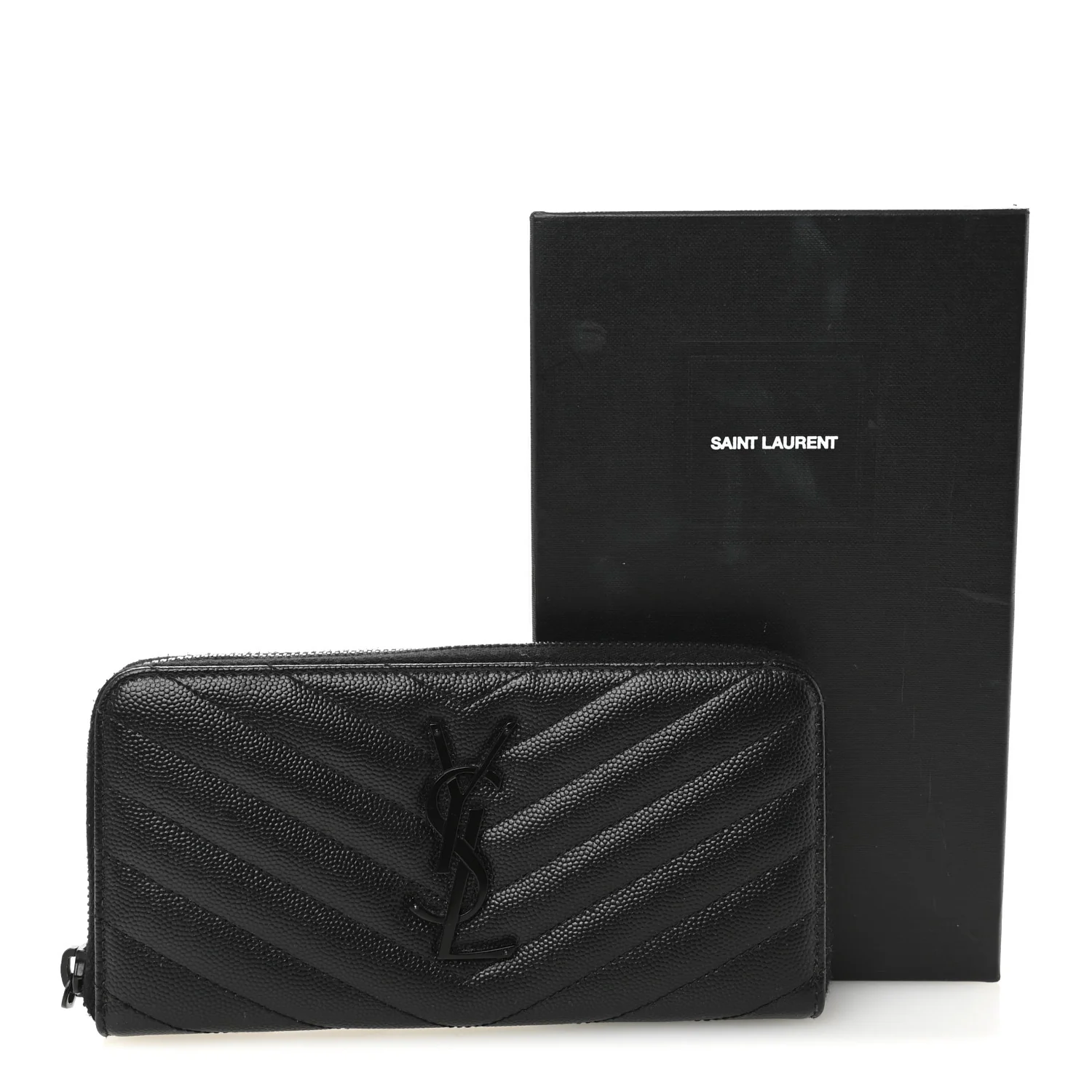Grain De Poudre Matelasse Chevron Monogram Monochrome Zip Around Wallet Black - Image 6