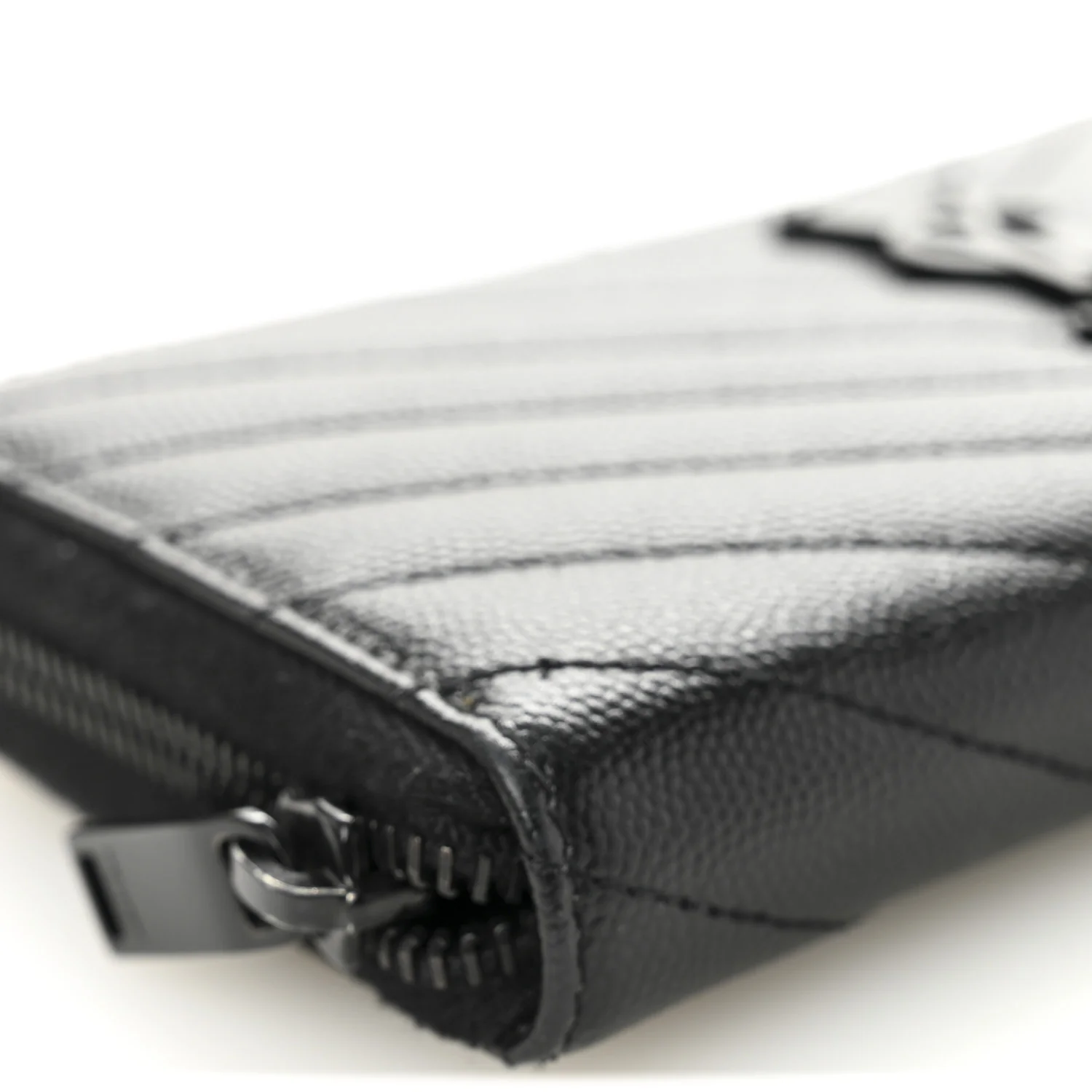 Grain De Poudre Matelasse Chevron Monogram Monochrome Zip Around Wallet Black - Image 7