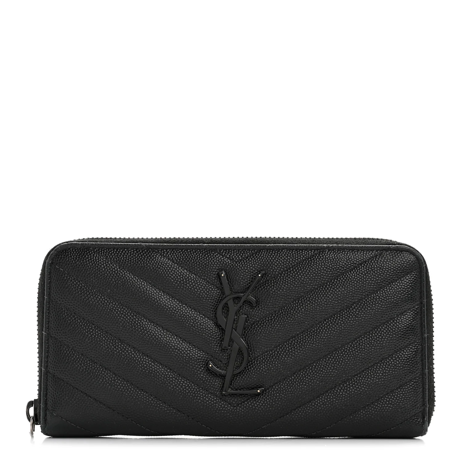 Grain De Poudre Matelasse Chevron Monogram Monochrome Zip Around Wallet Black