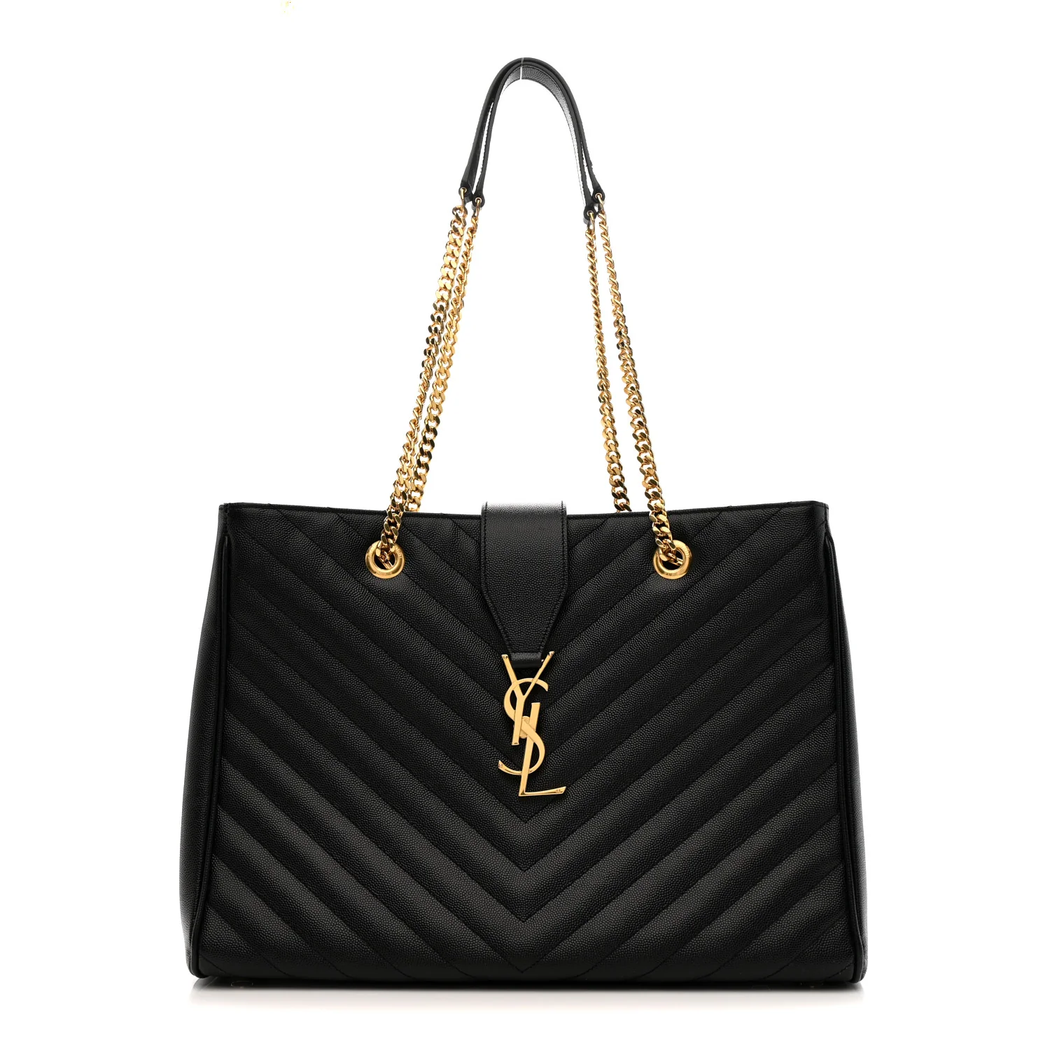 Grain De Poudre Matelasse Chevron Monogram Shopping Bag Black