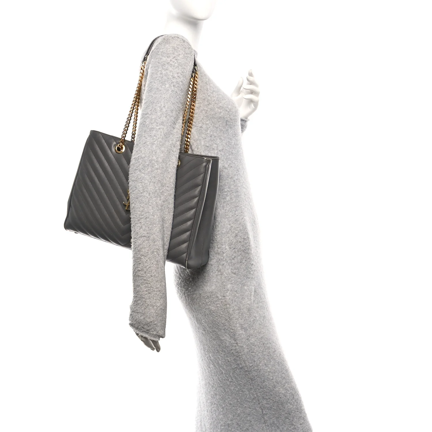 Grain De Poudre Matelasse Chevron Monogram Shopping Bag Fog - Image 2