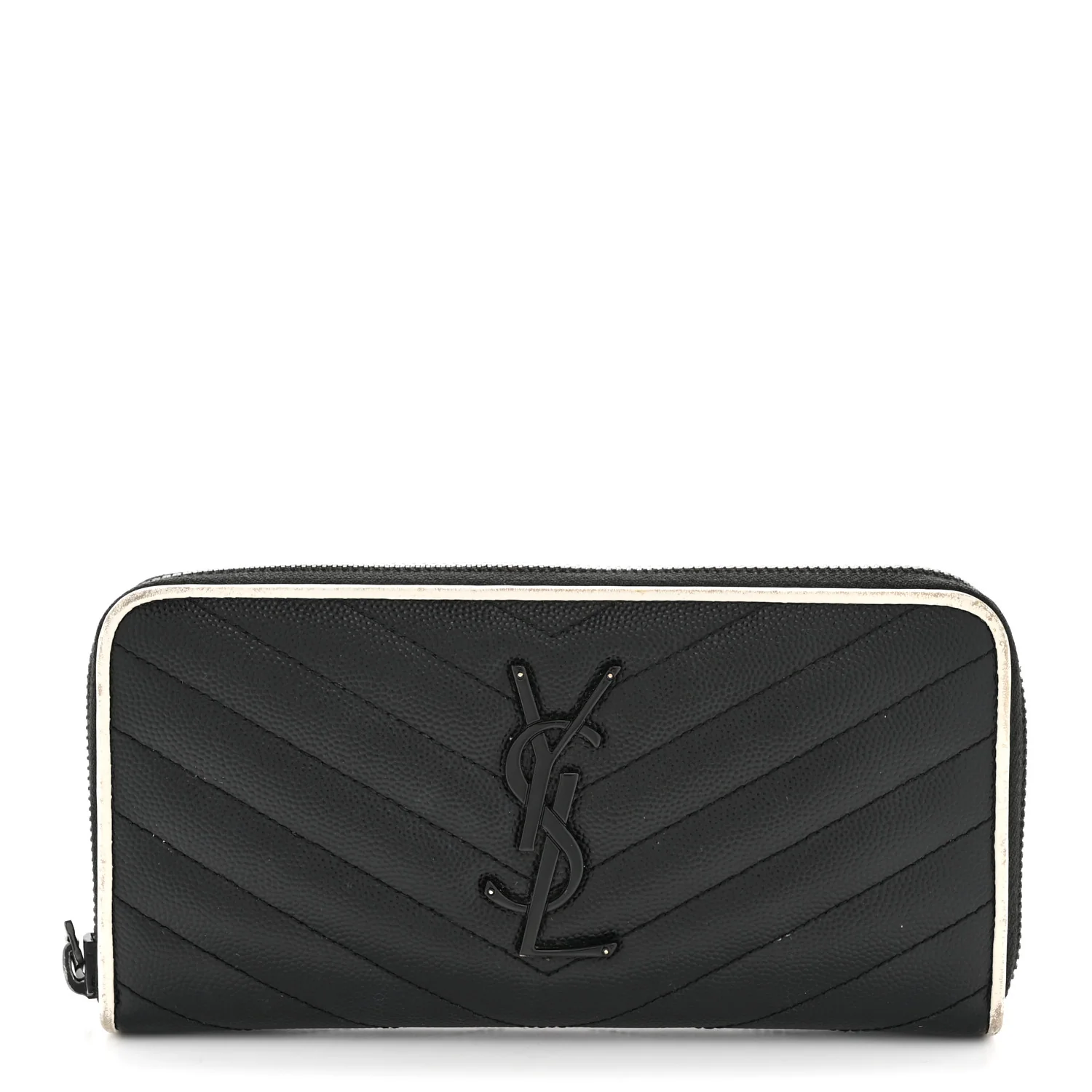 Grain De Poudre Matelasse Chevron Monogram Zip Around Wallet Black Dove White