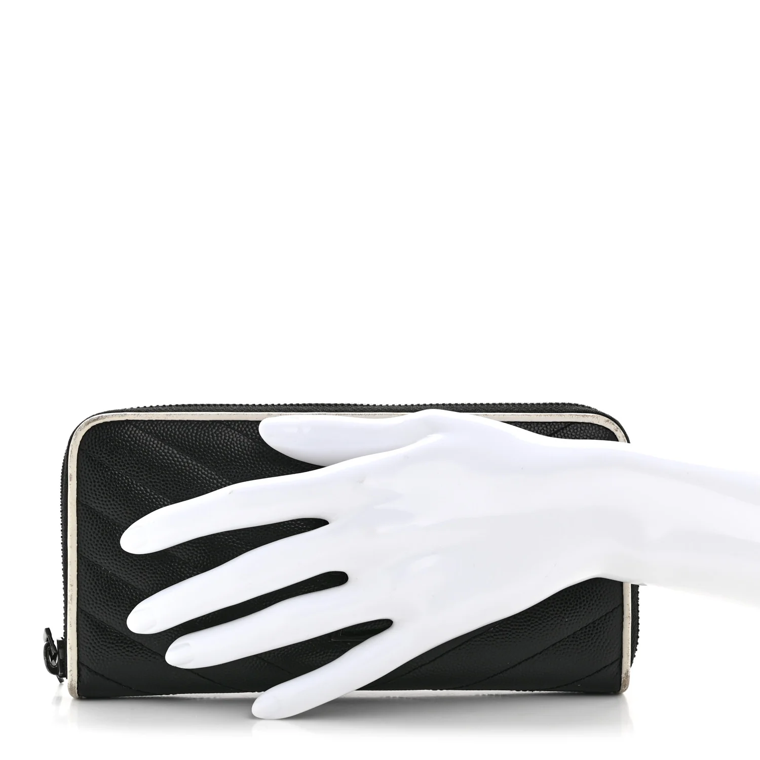 Grain De Poudre Matelasse Chevron Monogram Zip Around Wallet Black Dove White - Image 2
