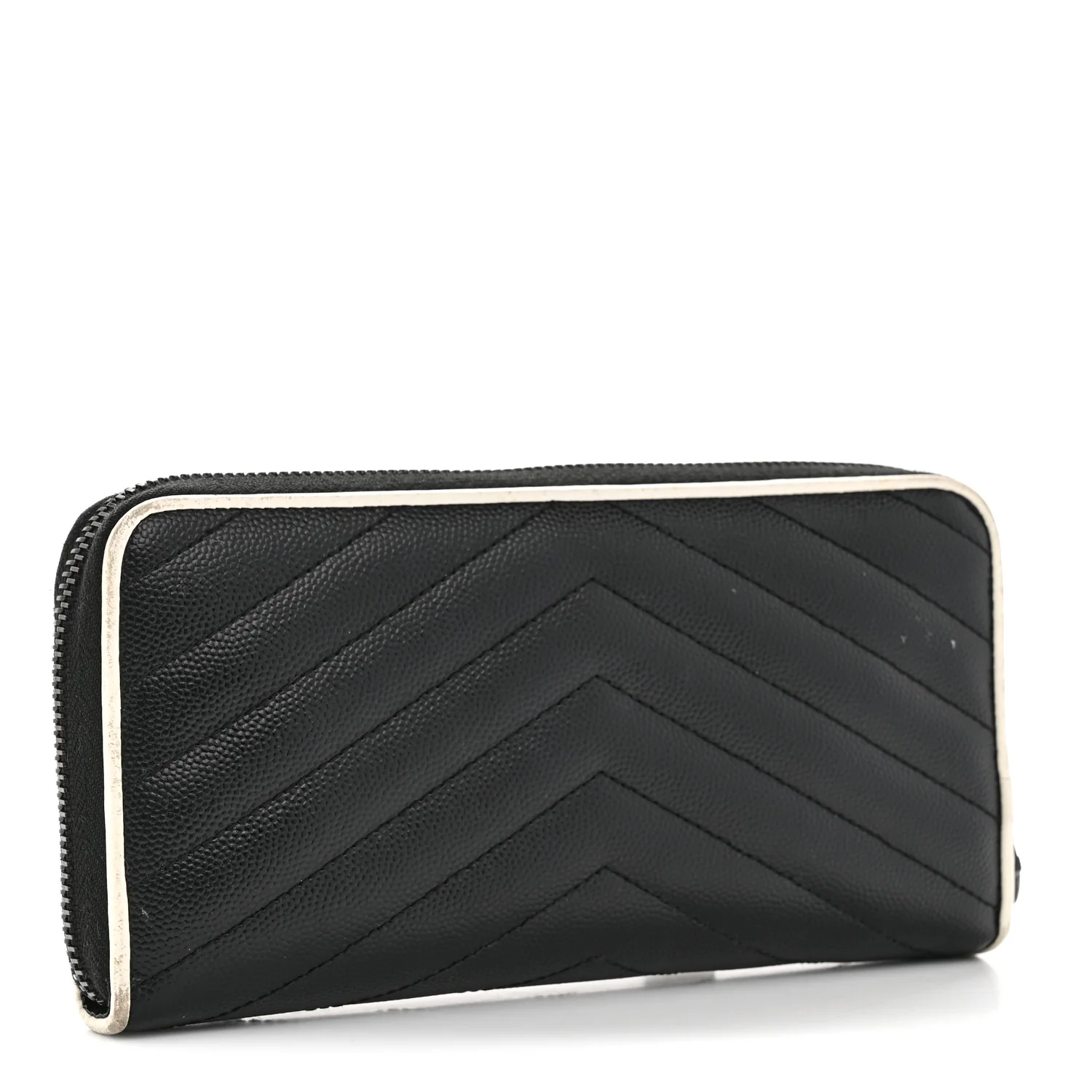 Grain De Poudre Matelasse Chevron Monogram Zip Around Wallet Black Dove White - Image 3