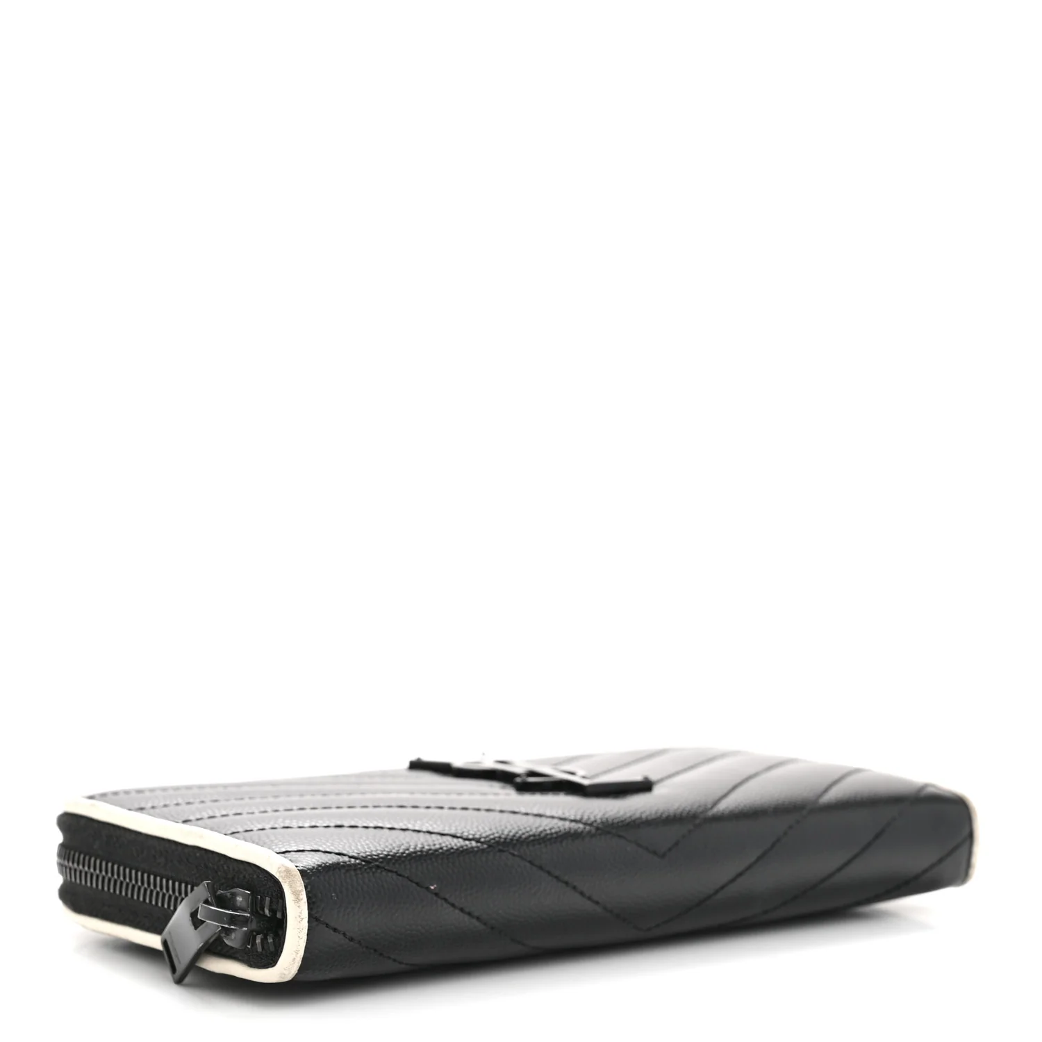 Grain De Poudre Matelasse Chevron Monogram Zip Around Wallet Black Dove White - Image 4