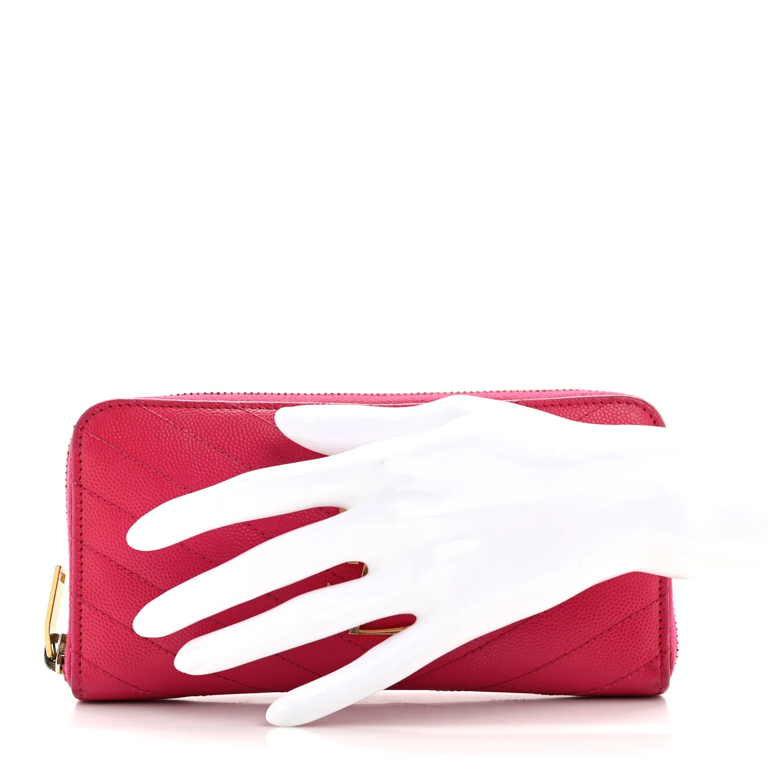 Grain De Poudre Matelasse Chevron Monogram Zip Around Wallet Fuchsia - Image 2