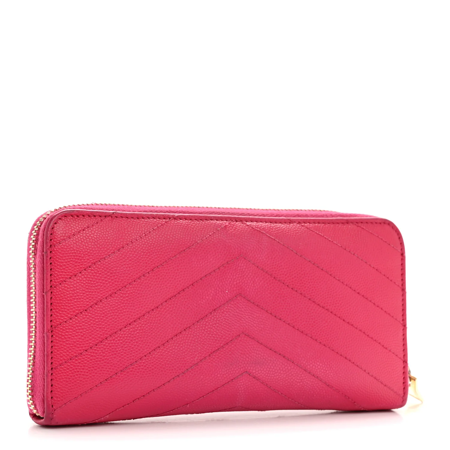 Grain De Poudre Matelasse Chevron Monogram Zip Around Wallet Fuchsia - Image 3